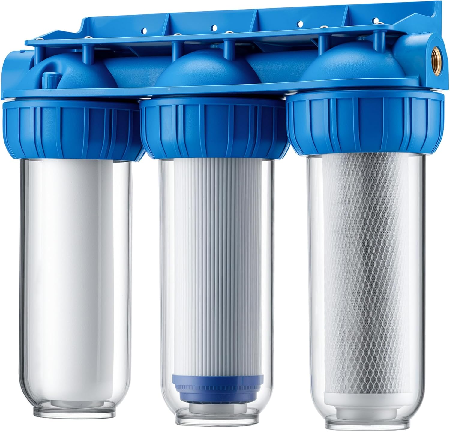 Naturewater NW-BR10B4 3-Stufen-Wasserfilter, 5 µ, 20,67 mm (1/2 Zoll), Durchmesser 60 mm PP-Kartusche, Filterwandhalterung, Filterschlüssel, Sedimentfilter, Aktivkohleblock, Aktivkohlegranulat