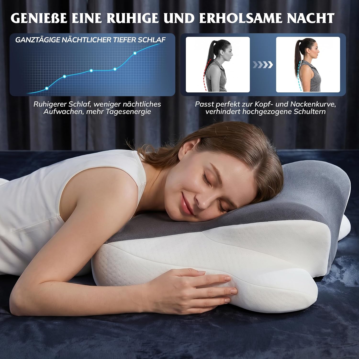Orthopädisches Kissen, ergonomisches Nackenkissen, orthopädisches Kissen aus Memory-Schaum mit konturierter Unterstützung für Seiten, Rücken und Bauch, Nackenkissen, 9–12 cm, atmungsaktiv – Bild 7