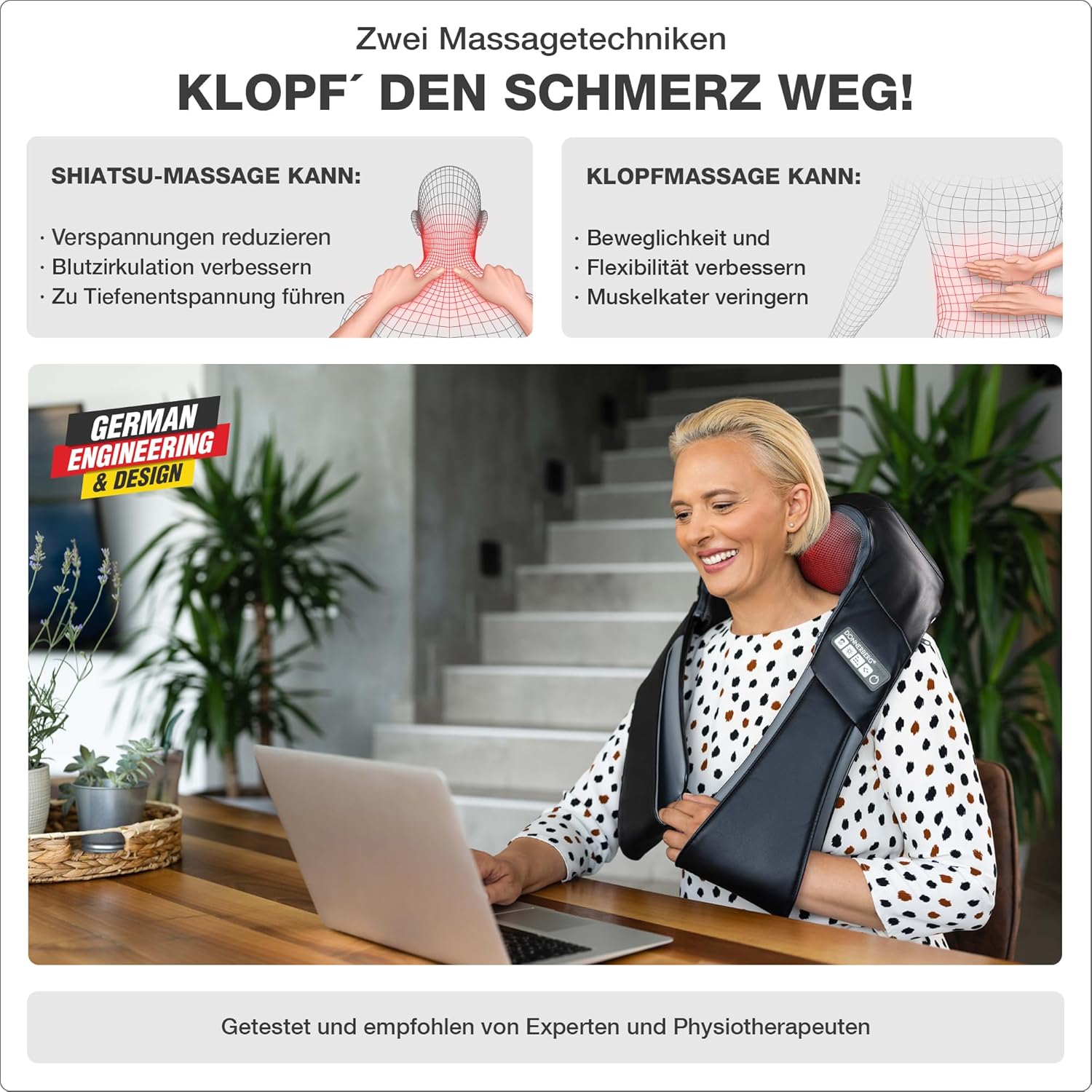 DONNERBERG Klopfy Entspannung für Ihren Rücken, Shiatsu- und Klopfmassage, Nackenmassagegerät mit Wärmefunktion, 7 Jahre Power-Motor-Garantie, TÜV Süd geprüft – Bild 3