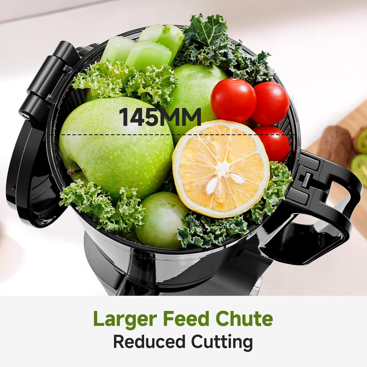 AMZCHEF 250W Automatischer All-In-One Entsafter, 145mm Öffnung und 1,8L Kaltpresse für Gemüse und Obst, Entsafter Slow Juicer Testsieger mit Dreifachfilter - Schwarz – Bild 2