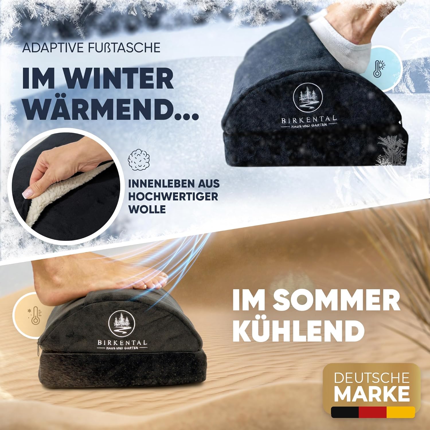 Birkental Fußstützen-Schreibtisch – (Testsieger) mit flauschiger Fußtasche – ergonomische höhenverstellbare, rutschfeste Fußstütze – Büro- und Schreibtischzubehör für Komfort – Fußhocker – Bild 2
