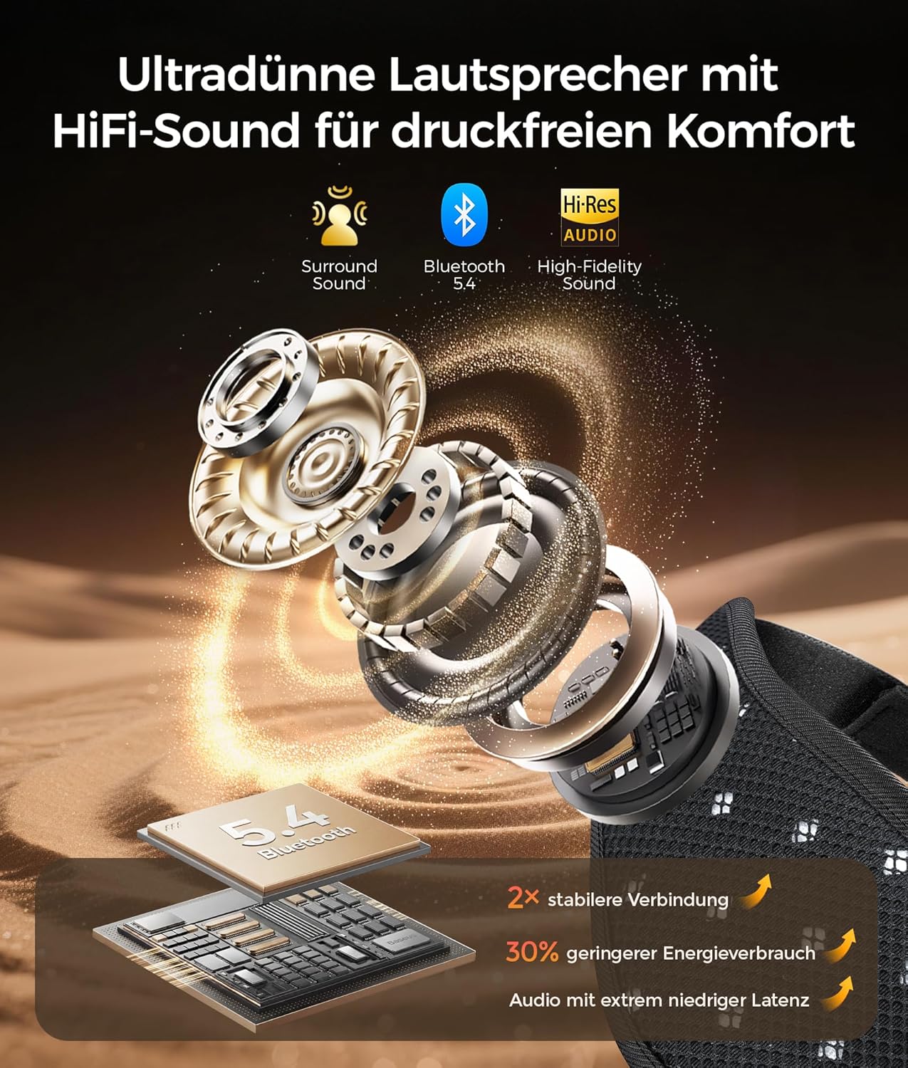 LOVE EYE Bluetooth-Schlafmaske mit Kopfhörern, 3D-Augenmaske für Seitenschläfer, ultradünne Lautsprecher, Verdunkelung, für Reisen und Entspannung (atmungsaktives Netz, schwarz) – Bild 5