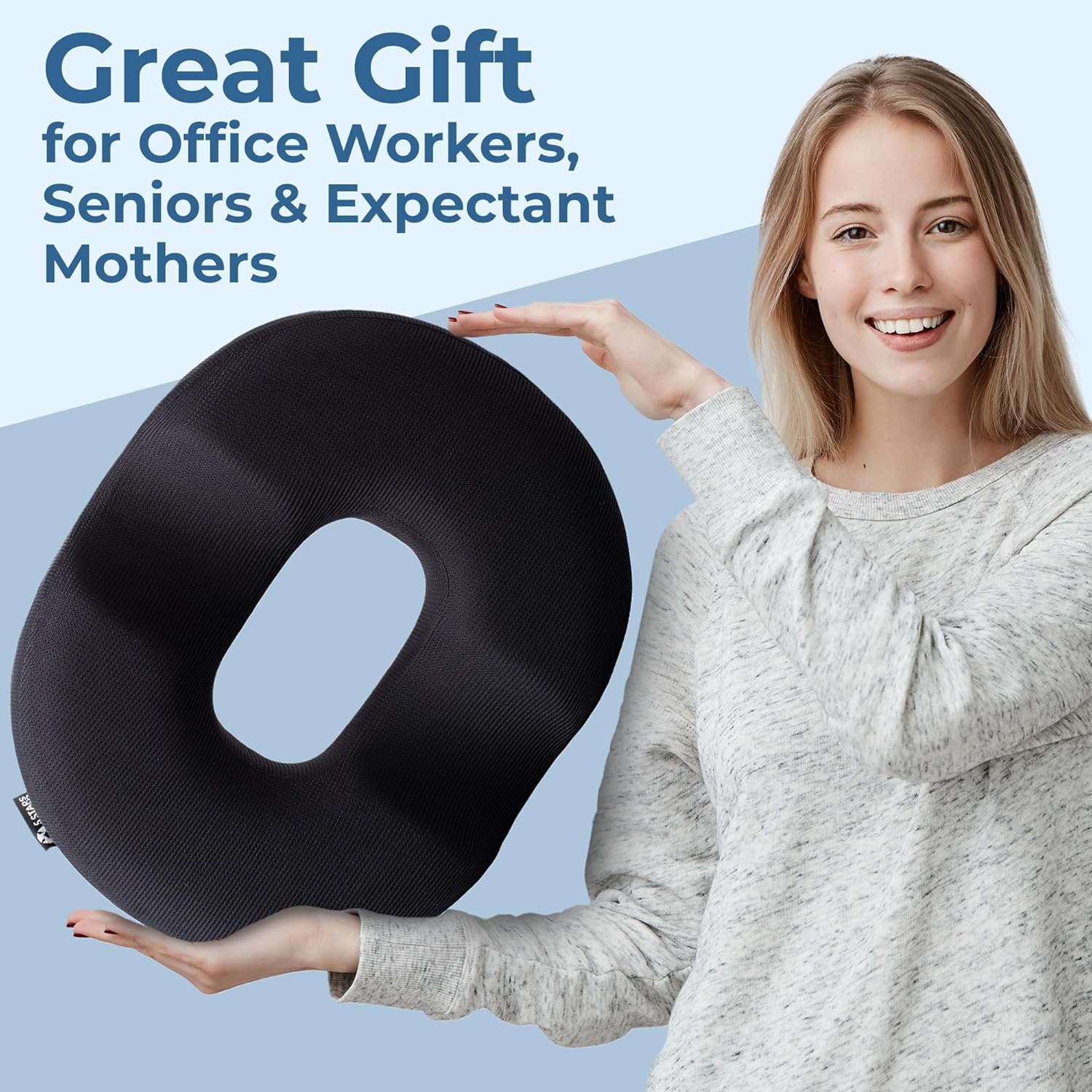 5 Star United Memory Foam Donut-Sitz – orthopädischer Hämorrhoiden- und Steißbeinsitz zur Schmerzlinderung, ergonomischer, rutschfester, waschbarer Bezug – schwarz, klein – Bild 8