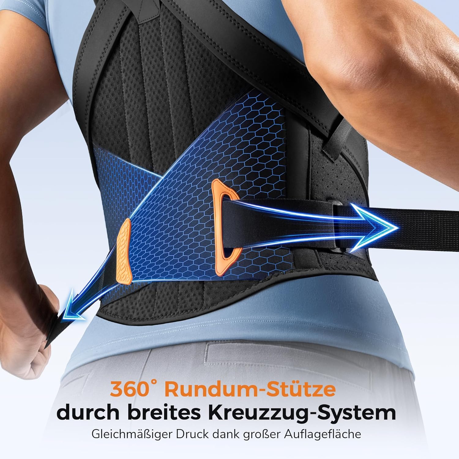 Leichter Fit-Rückenglätter, Rückenstützgürtel, Haltungskorrektur für Männer und Frauen mit Kreuzzuggurten und 6 Stützstangen, 15 % längerer Haltungstrainer, Rückengurt, breite gepolsterte Schulter – Bild 3