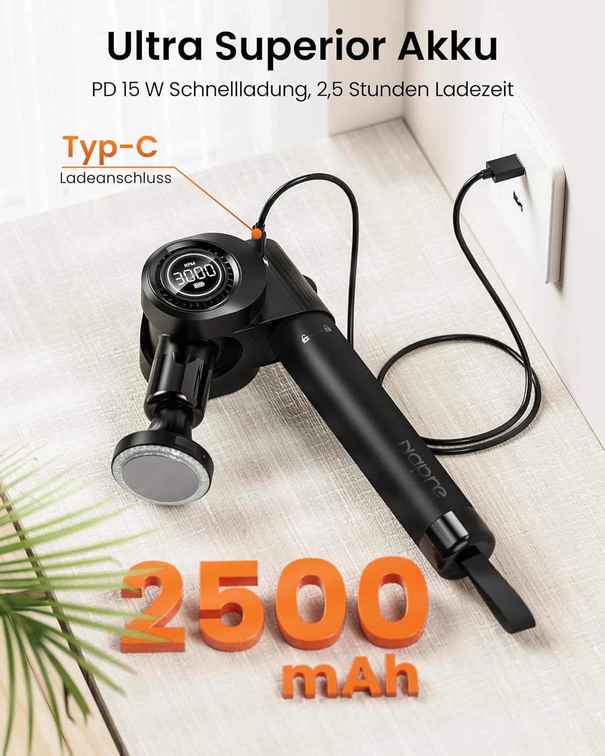 Massagepistole mit Wärmefunktion und Rotlichttherapie, Napre-Massagepistole mit Verlängerung, Muskel-Percussion-Massagegerät für Schulter, Körper, Rückenentspannung, 32 Geschwindigkeiten – Bild 8