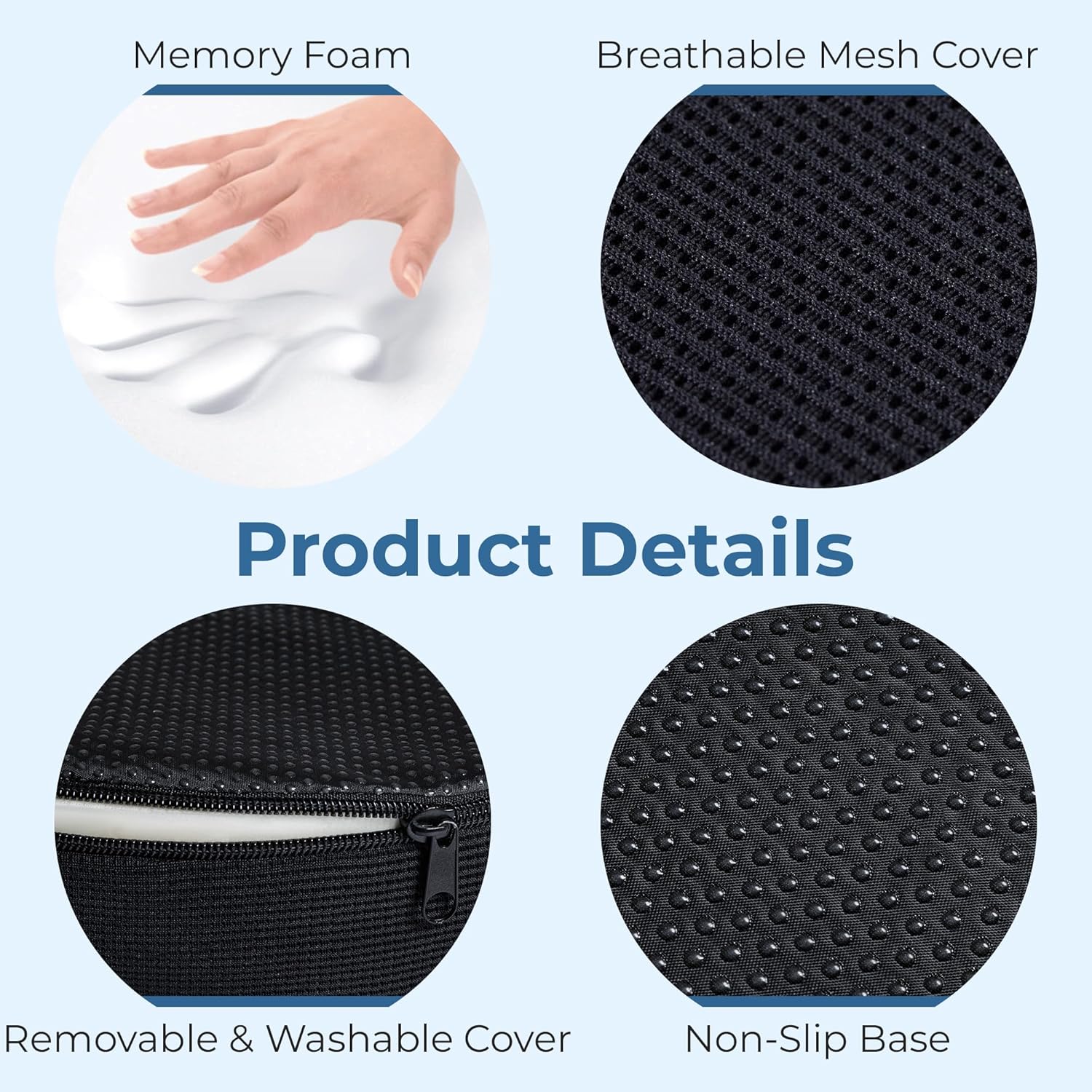 5 Star United Memory Foam Donut-Sitz – orthopädischer Hämorrhoiden- und Steißbeinsitz zur Schmerzlinderung, ergonomischer, rutschfester, waschbarer Bezug – schwarz, klein – Bild 7