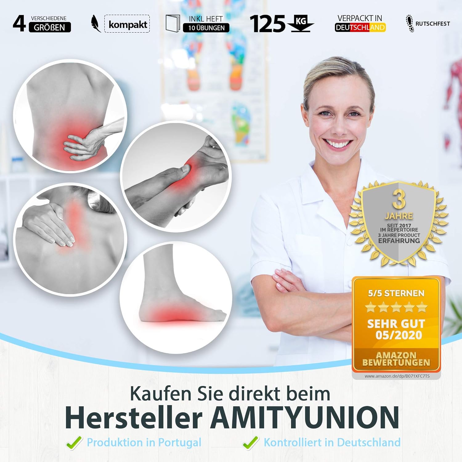 Amityunion Faszien-Korkball, natürlicher Massage- und Therapieball für Selbstmassage, Sport, Fitness und Training, 5 cm Kork – Bild 3