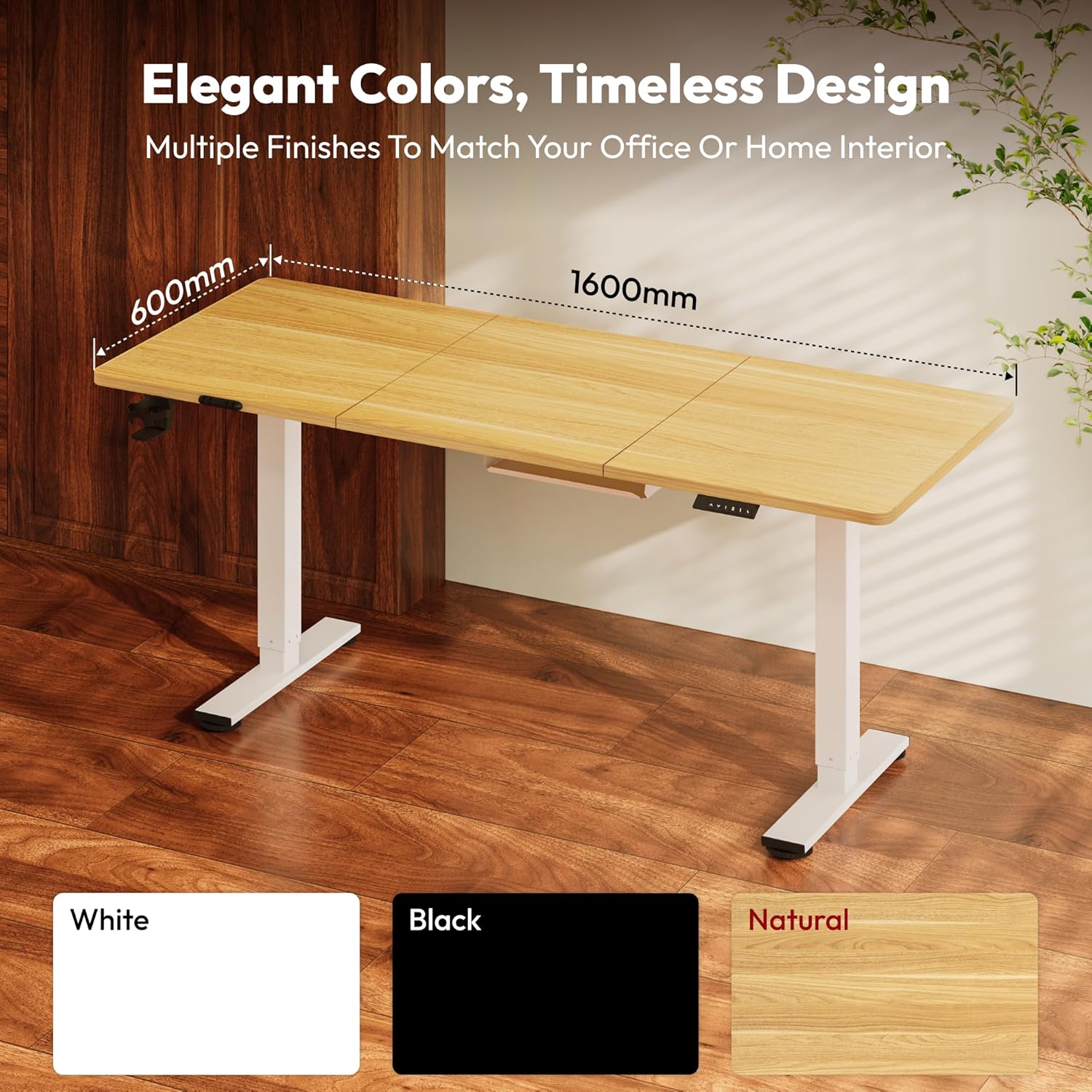 SANODESK Höhenverstellbarer Schreibtisch, 160 x 60 cm, mit Memory-Funktion, elektrischer Stehtisch für das Home Office, ergonomischer Computertisch mit modernem Design und vierteiliger Tischplatte – Ahorn – Bild 7