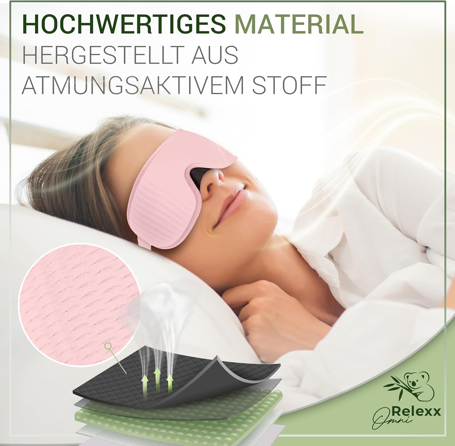 Schlafmasken für Damen – Atmungsaktive Schlafmaske – Bequeme & weiche Augenmaske – Lichtblockierend – Reisetasche – Schlafmaske – 3D-Aussparung für die Augen – Memory-Schaum (Rosa) – Bild 2