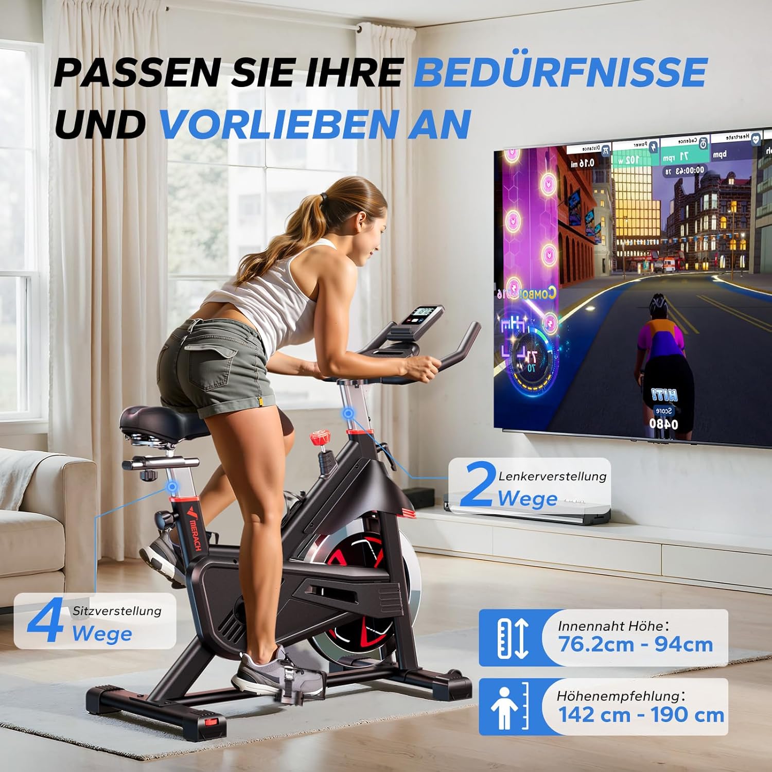 MERACH Heimtrainer, Bremsbelag/magnetisches stationäres Rad mit exklusiver App, geräuscharmes Indoor-Fahrradrad mit 270 Pfund Gewichtskapazität, Hantelständer und Fitnesskurse zur Gewichtsreduktion – Bild 7