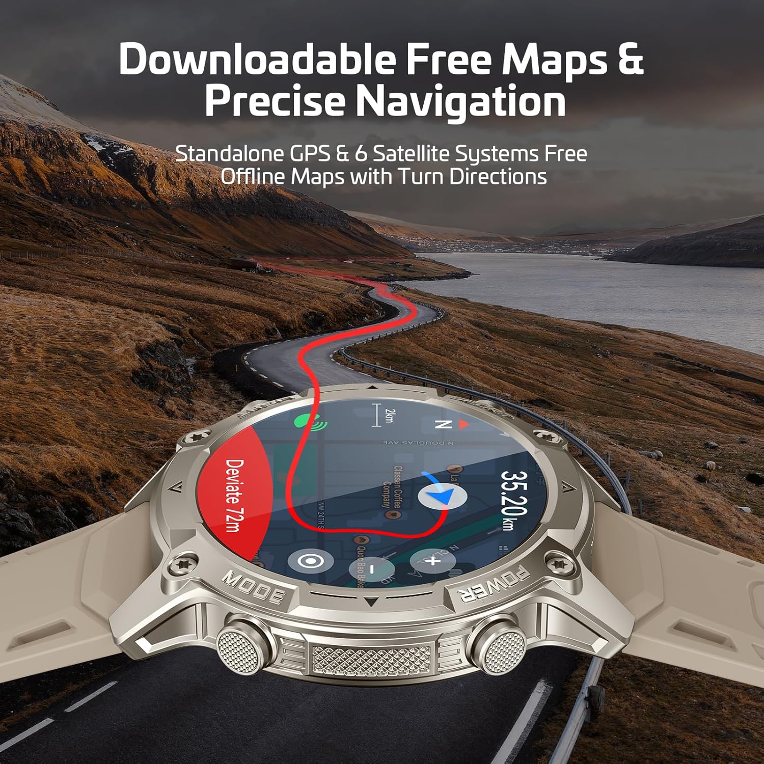 Smartwatch für Männer und Frauen mit GPS, Offline-Karten und 6-Satelliten-Navigationssystem, 5ATM wasserdicht, 21-Tage-Akku, KI-Sprachassistent, 178 Sportmodi, Fitness-Tracker mit Herzfrequenzmesser und Schlafmonitor für Android iOS – Bild 2