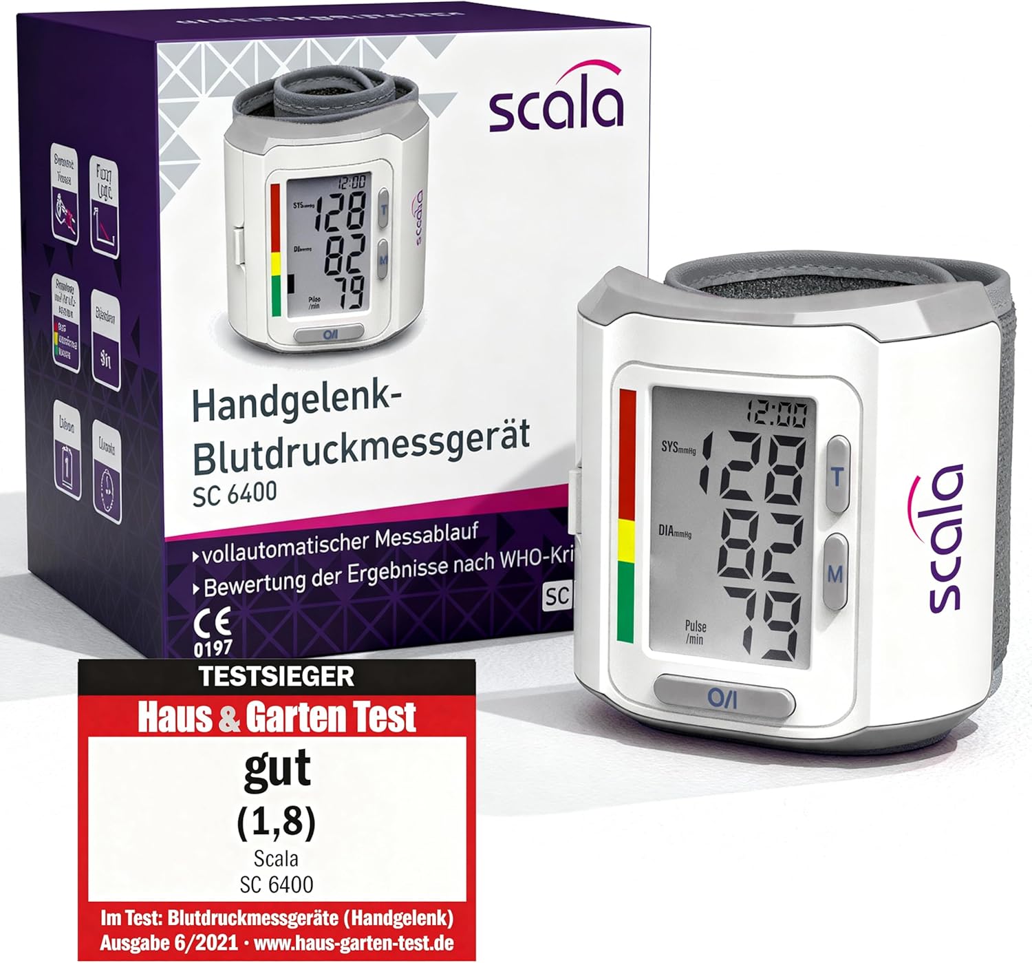 scala SC 6400 Silver Handgelenk-Blutdruckmessgerät – Präzises Blutdruckmessgerät mit WHO-Anzeige & 85 Speicherplätzen – Fuzzy-Logic-Technologie – inklusive Box & Batterien – Manschette 13,5–19,5 cm – Bild 8