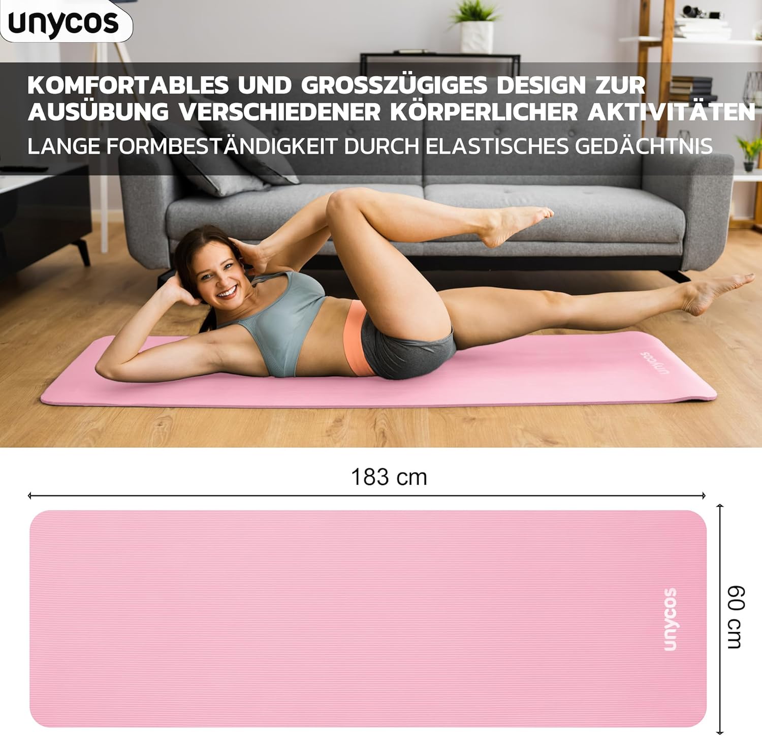 unycos - Yogamatte rutschfest | Hohe Dichte 6/10/15 mm, Gymnastikmatte mit Tragegurt und Schultergurt. 【Inklusive E-Book】 Hautfreundliche Fitnessmatte für Pilates, Trainingsmatte, Fitnessstudio – Bild 4