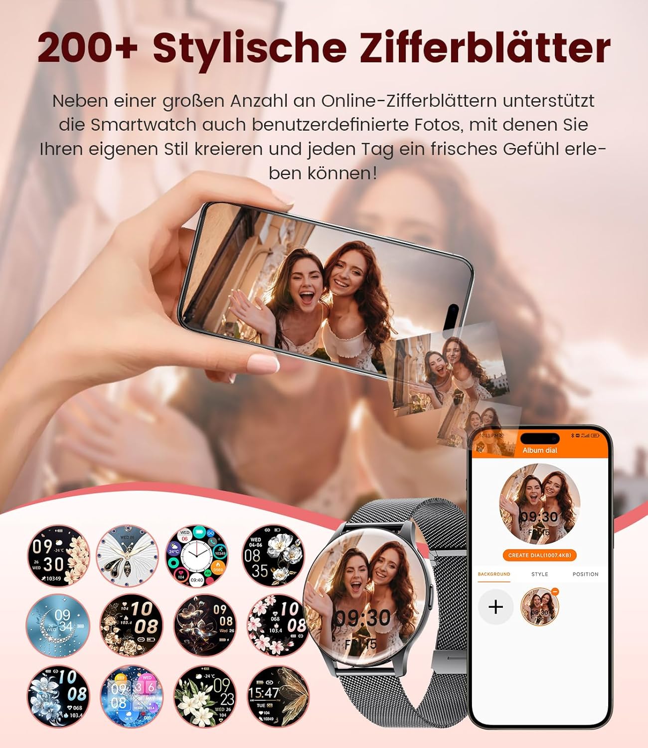 LIGE Damen Smartwatch (2 Armbänder), 1,43 Zoll HD AMOLED Display Smartwatch mit Telefonfunktion, Fitnessuhr, Sportuhr mit 120+ Sportmodi, Schlaftracking, Menstruationszyklus, Uhr für iOS/Android, Schwarz – Bild 2