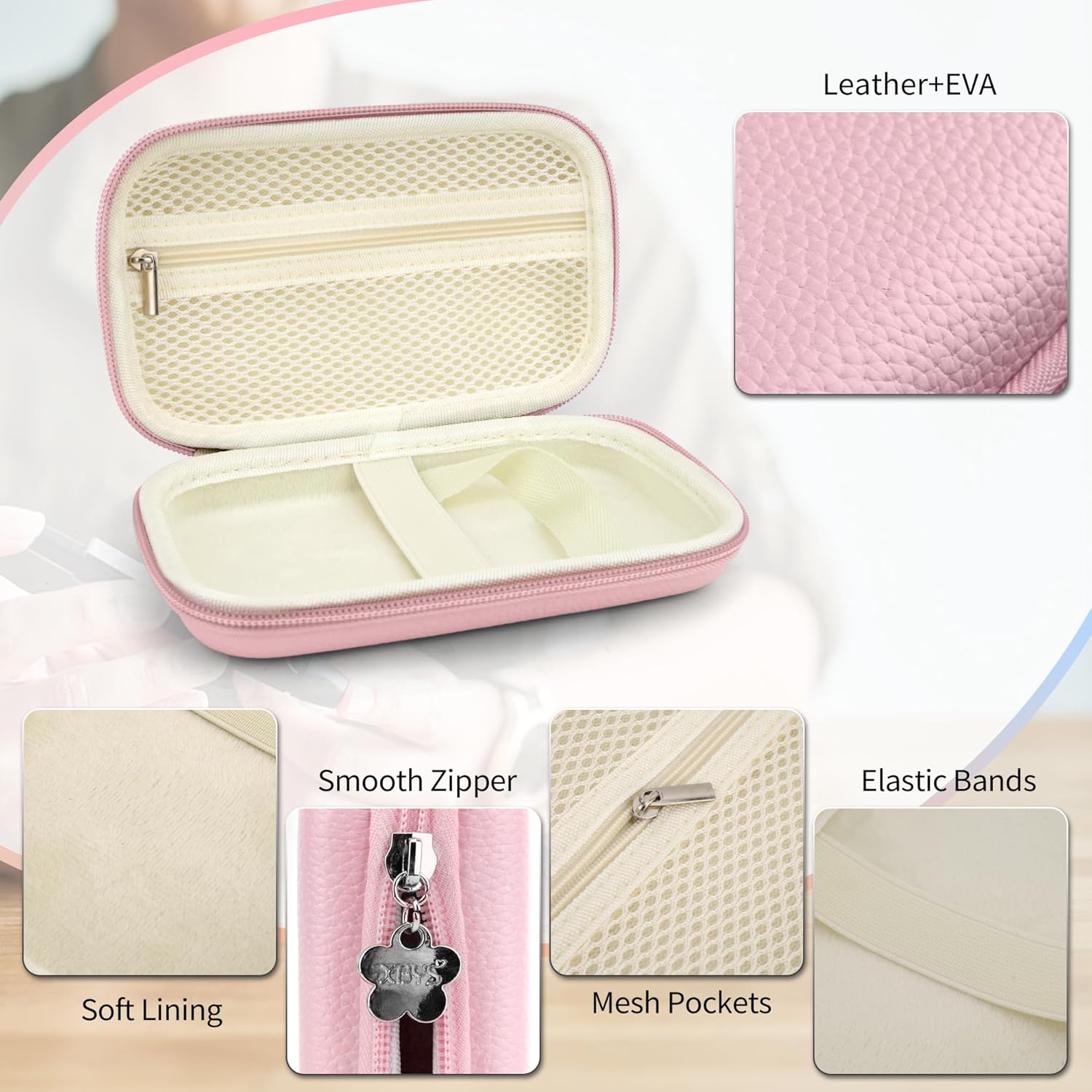 Diabetes-Versorgungskoffer, Blutzuckermessgerät-Tasche, tragbare Box zur Aufbewahrung von Teststreifen, Blutentnahmenadeln und anderen Gegenständen, Reisetasche für Glukosemessgerät, Pink, M, einfach – Bild 3