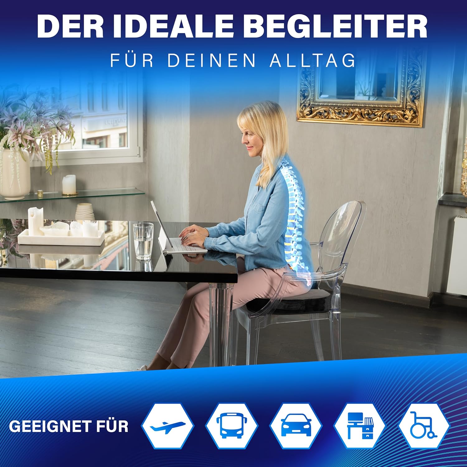 Orthopädisches Sitzkissen von Healthfix für Büro, Heimbüro usw. Ergonomisches Sitzen aus Memory-Schaum mit entlastender Funktion des Steißbeins und der Sitzknochen, erhöht den Sitzkomfort (mittel) – Bild 3