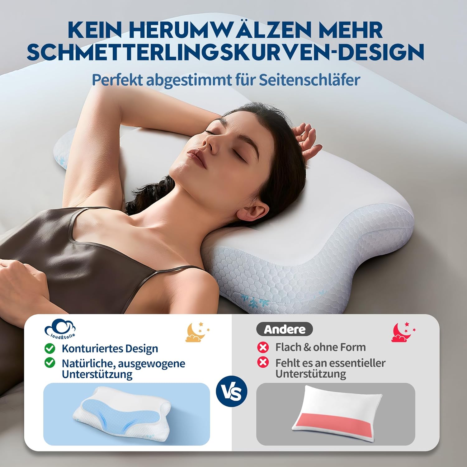 Nackenkissen Memory Foam – 2-in-1 ergonomisches Memory Foam Kissen Schmetterlingskissen Seitenschläferkissen Nackenstützkissen Oeko-Tex® – Bild 4