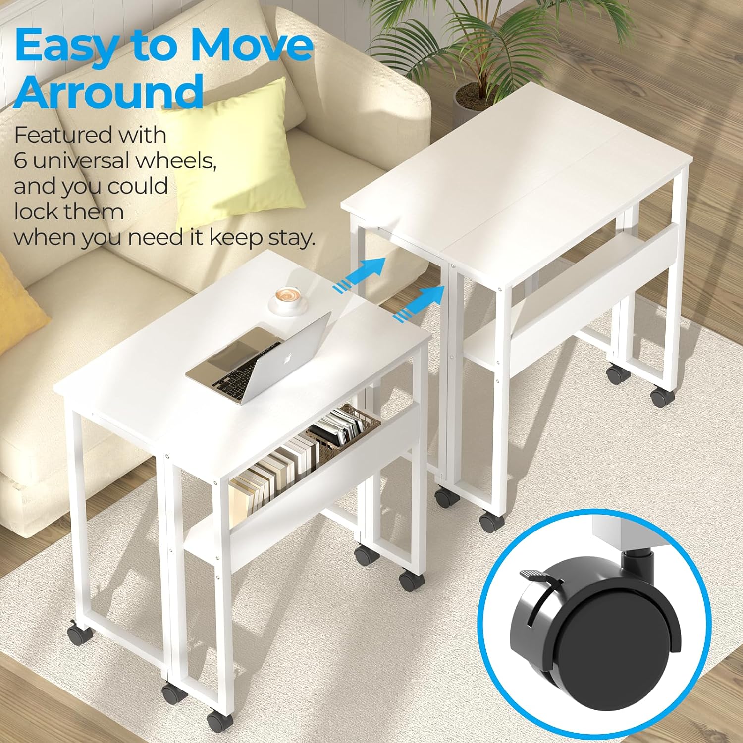 GreenForest Kleiner Klappschreibtisch, 80 cm Klappschreibtisch mit Rollen, einfacher Aufbau, Klappschreibtisch mit Stauraum, Home-Office-Klapptisch, Weiß – Bild 4