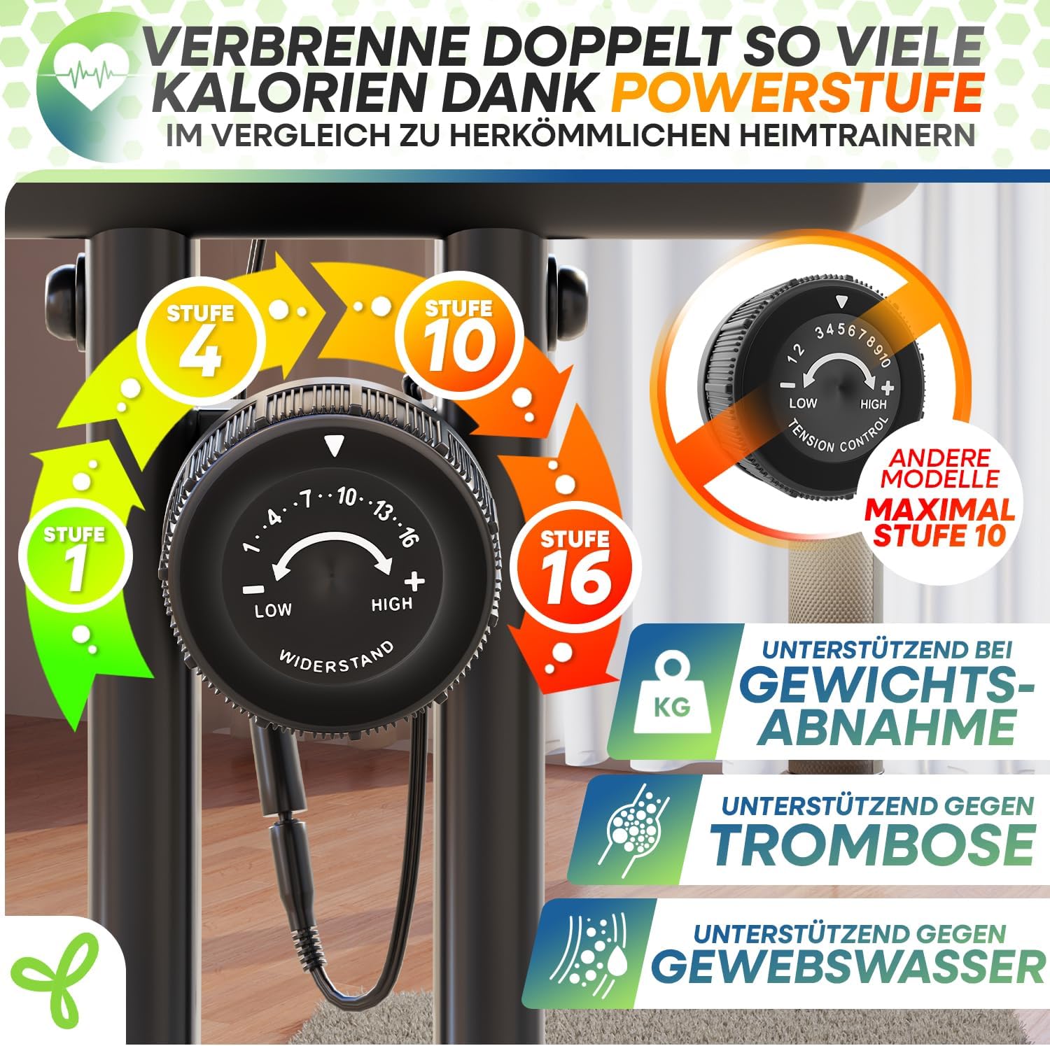 Tretmann Heimtrainer Fahrrad Klappset extra bequem & leise RelaxFoam bis 150 kg belastbar Ergometer, Heimtrainer, Ergometer Heimtrainer Senioren, Fitnessbikes – Bild 4