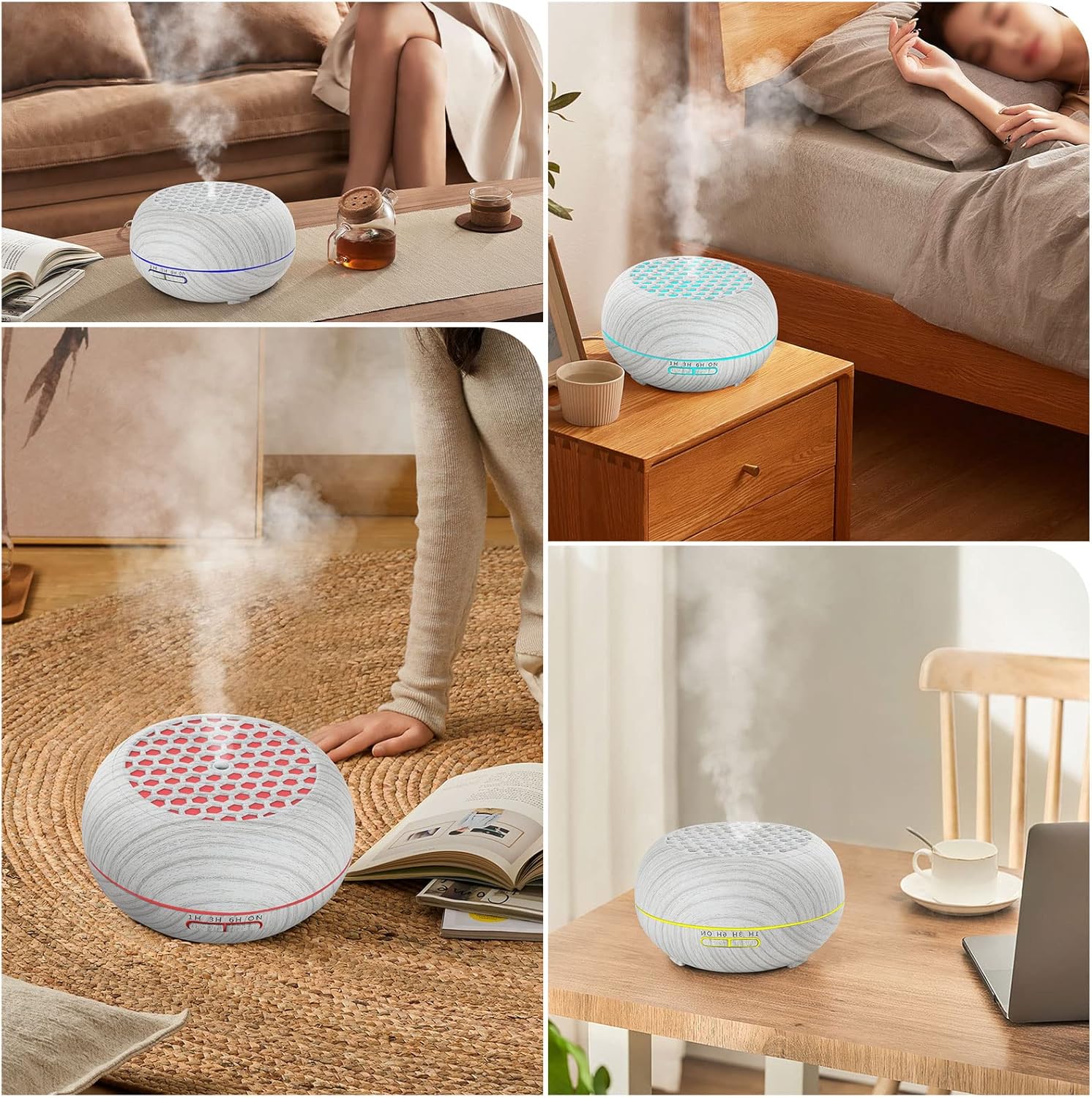 Simpeak Aroma Diffuser 550 ml, Ultraschall-Raumdiffusor Holz für ätherische Öle, Aromatherapie-Düfte, Luftbefeuchter mit Fernbedienung, Weiß – Bild 8
