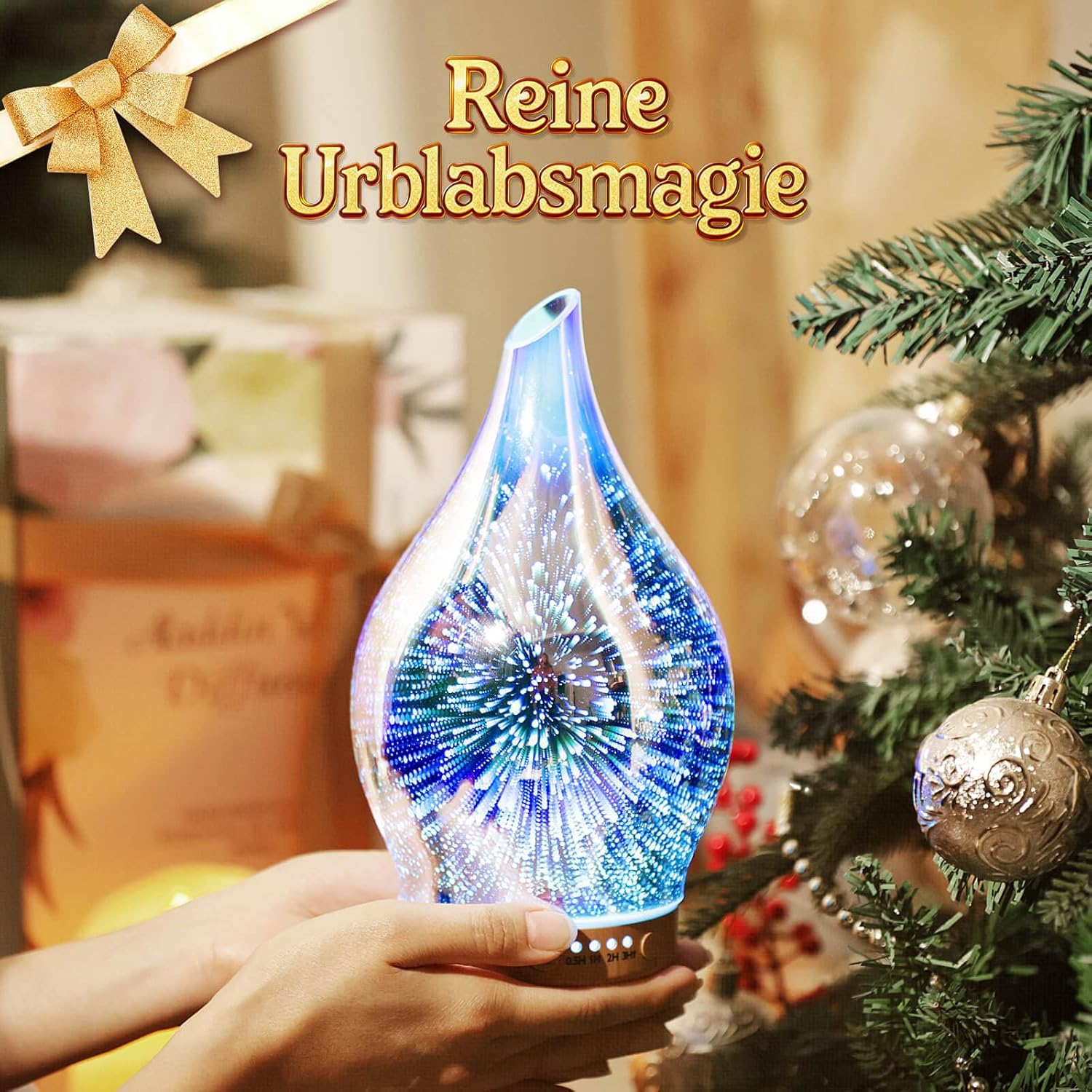 Porseme Aroma-Diffusor 150 ml, mundgeblasener 3D-Glas-Luftbefeuchter, Ultraschall-Aromatherapie-Öl-Diffusor mit 7 farbigen LED-Lichtern, Diffusor für ätherische Öle mit Timer, BPA-frei für Zuhause (Silber) – Bild 6