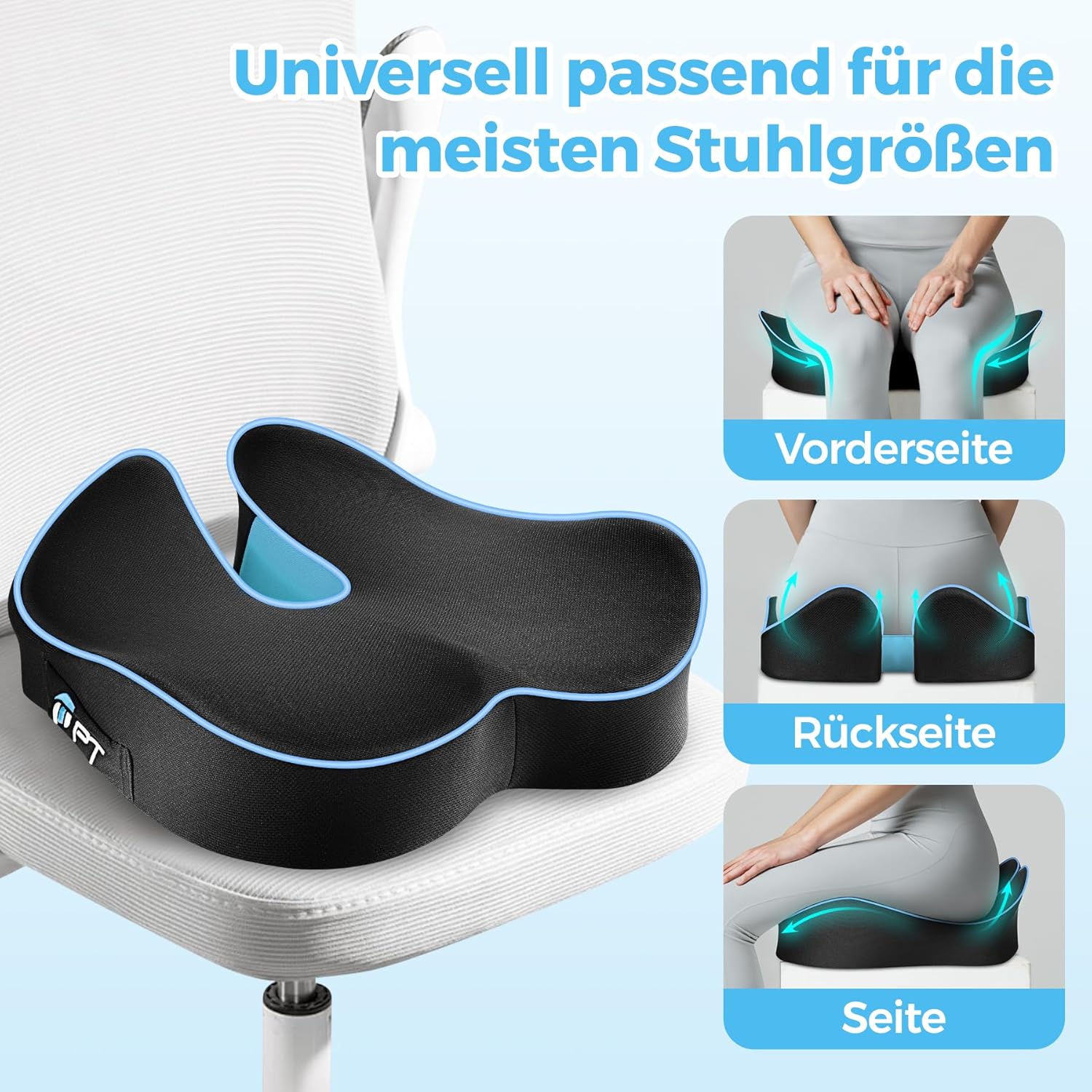 POOTACK Memory Foam-Sitzkissen – für Bürostuhl, Autositz, Rollstuhl und Heimbüro, weiche Sitzunterstützung mit atmungsaktivem Bezug – Bild 5