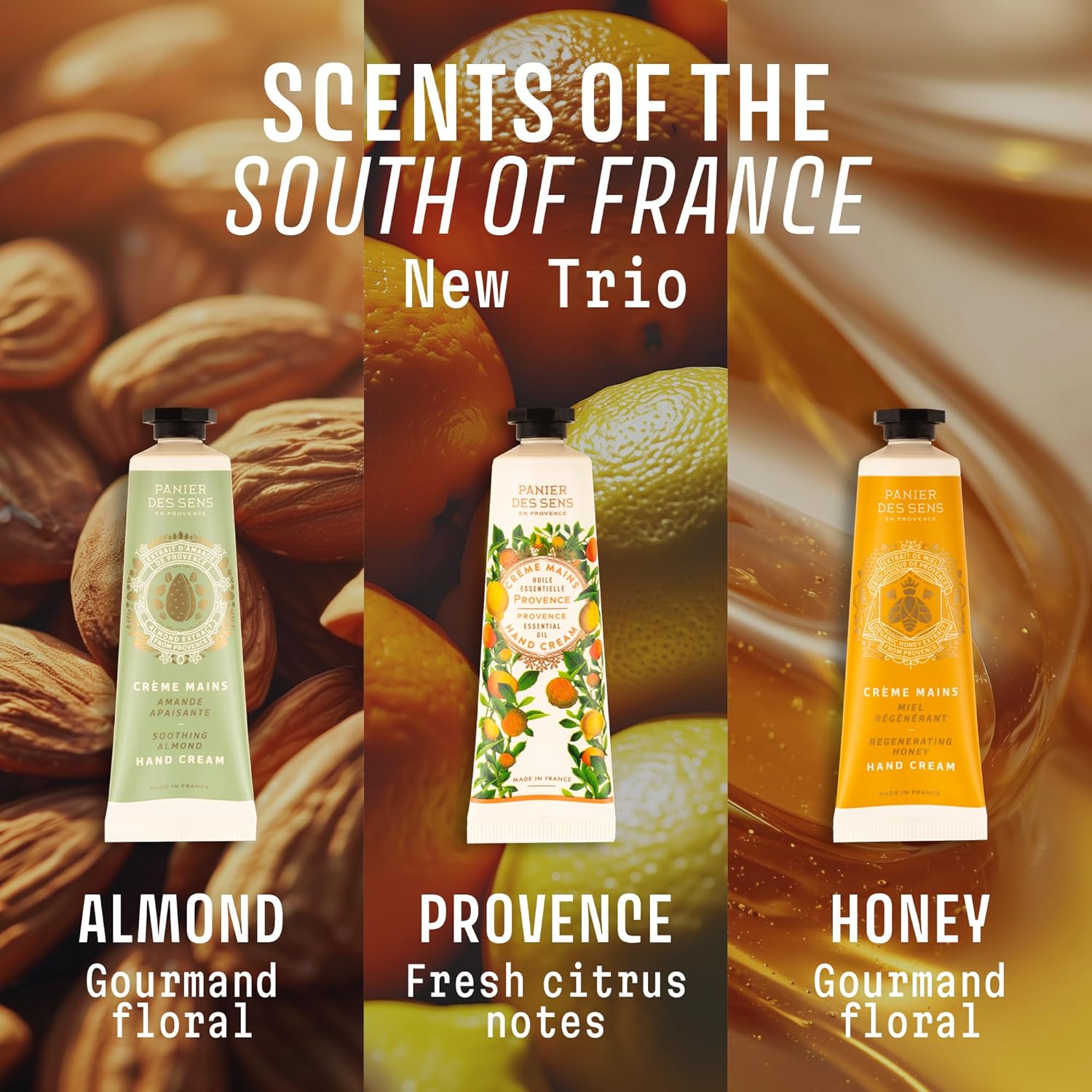 Panier des Sens Handcreme-Geschenkset 3 x 30 ml Mandel, Honig & Provence – Mini-Handcreme-Set – Creme-Hauptbestandteile mit 97 % natürlichen Inhaltsstoffen – Geschenk für Sie – Bild 2