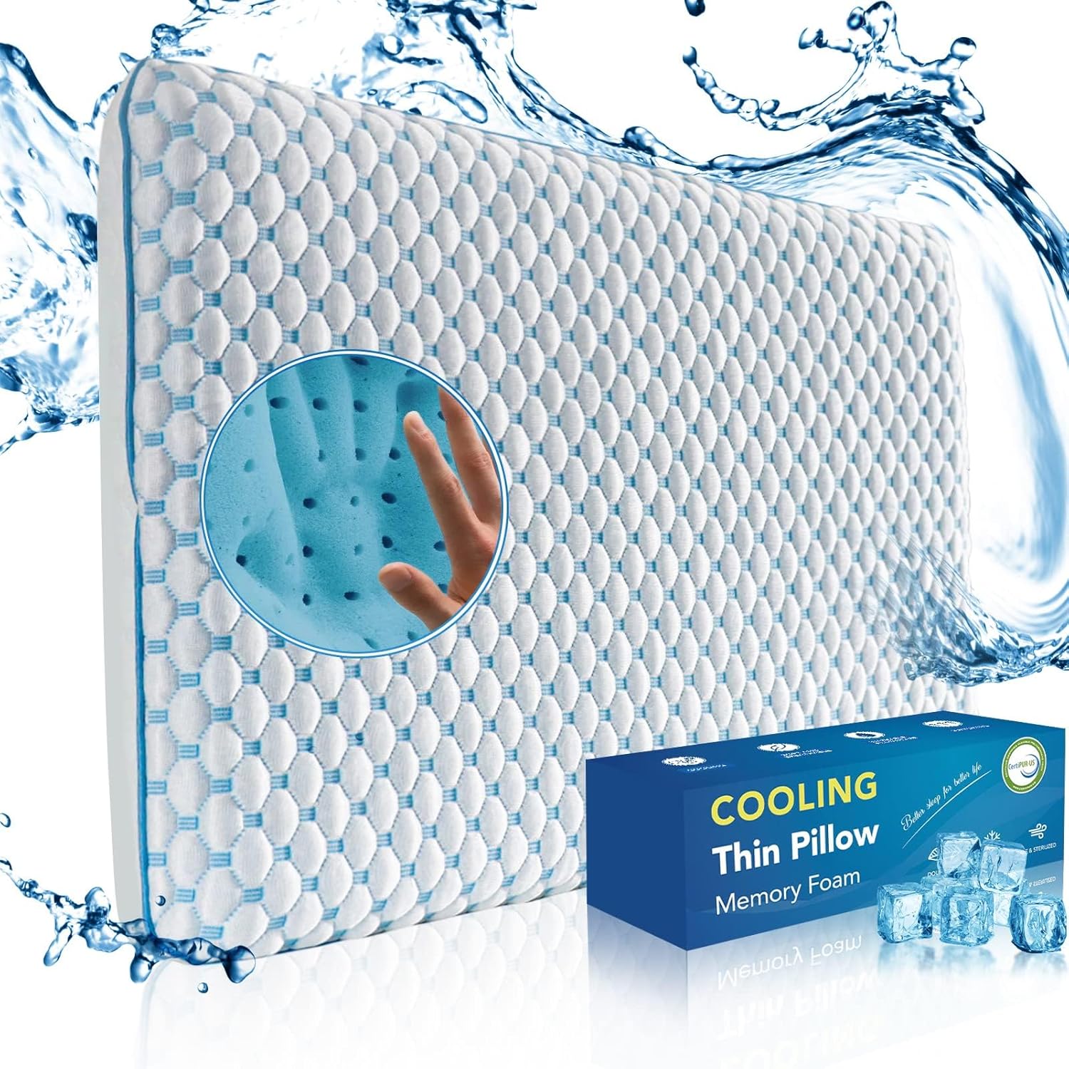 Ultradünnes, kühlendes Memory-Schaum-Kissen für Bauchschläfer und Rückenschläfer/Flachkissen 2,25 Zoll, Bauchschläferkissen, Stoffbezug, waschbar, orthopädisches Kissen 40 x 60 cm zum Schlafen