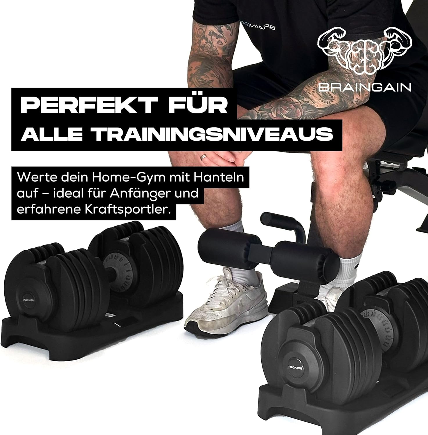 BRAINGAIN verstellbares Hantelpaar, 15 in 1 (24 kg), Gewichtsstufen, Smart-Click-Technologie für schnelles Wechseln, rutschfester Griff, platzsparend für Heimtraining – Bild 8