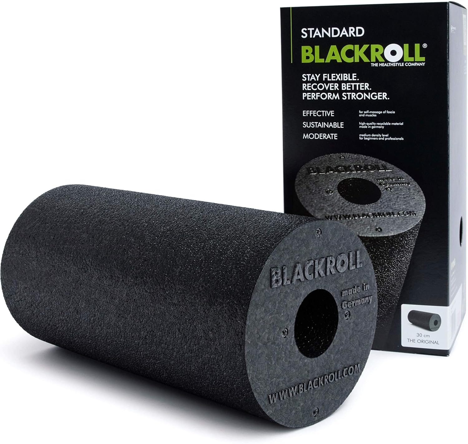 BLACKROLL® Standard Original Faszienrolle (30 x 15 cm), Fitnessrolle zur Selbstmassage von Rücken und Beinen, effektive Massagerolle für funktionelles Training, mittlerer Härtegrad, hergestellt in Deutschland