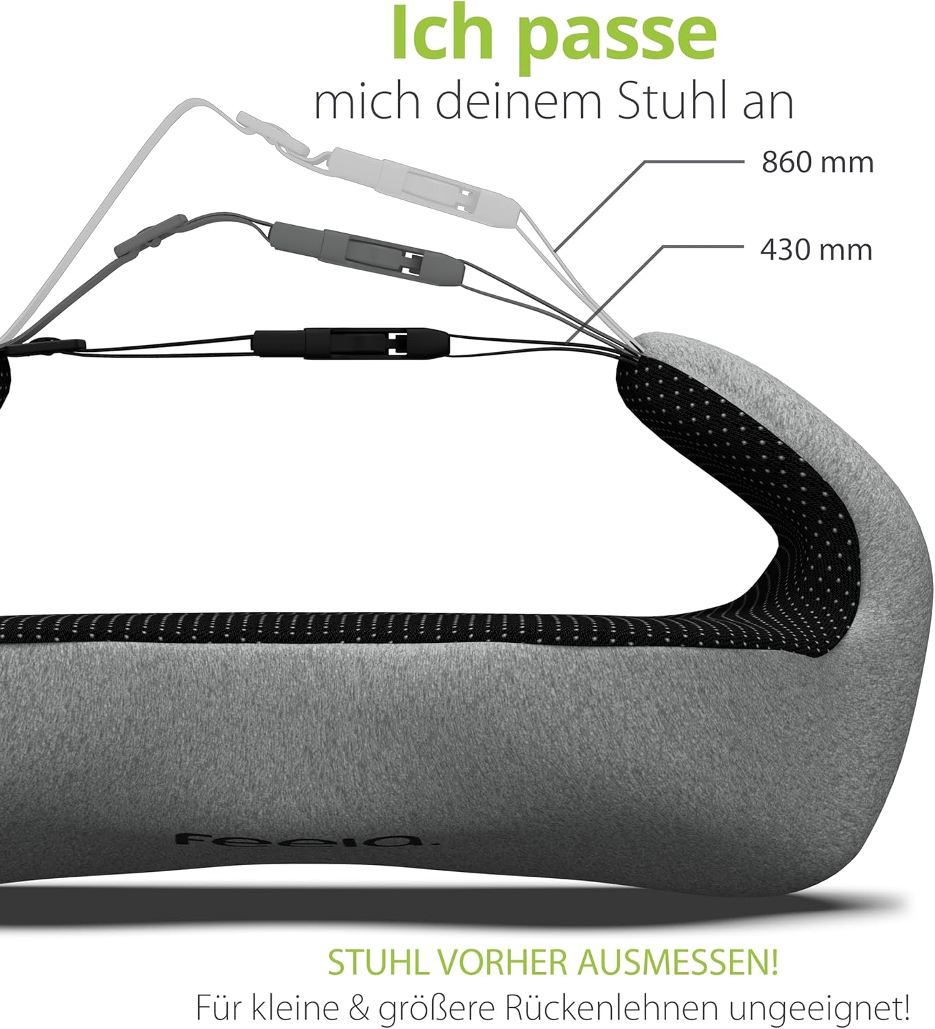 Feela. Ergonomisches Rückenkissen für Bürostuhl & Heimbüro – Lendenkissen zur Verbesserung der Körperhaltung, Lendenkissen gegen Sitzschmerzen (Dunkelgrau) – Bild 6