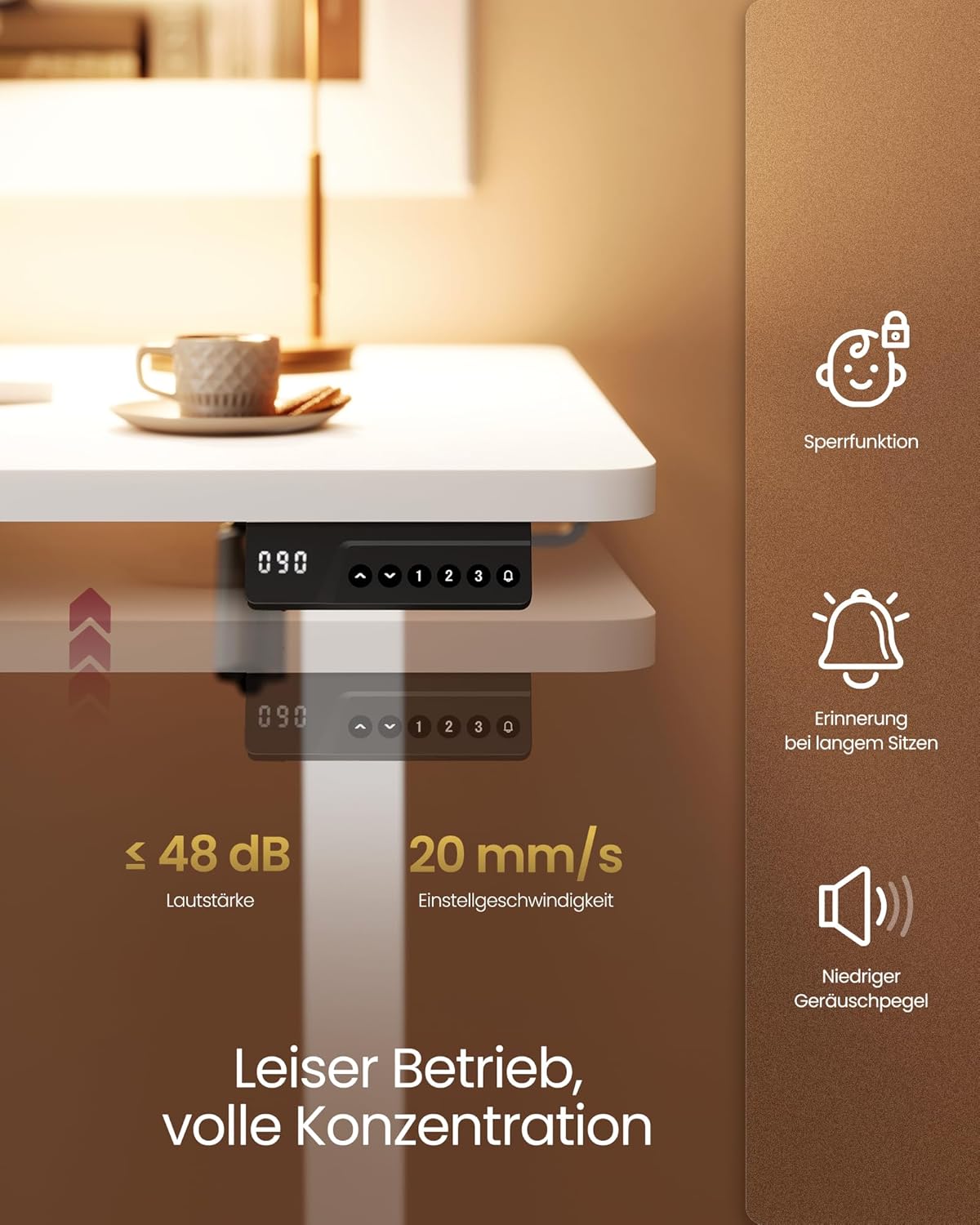 VASAGLE LSD312WZ03 Höhenverstellbarer Schreibtisch, Stehpult, Computertisch, Memory-Speicherfunktion, 4-Höhen-Büroschreibtisch, 120 x 60 cm, Wolkenweiß – Bild 6