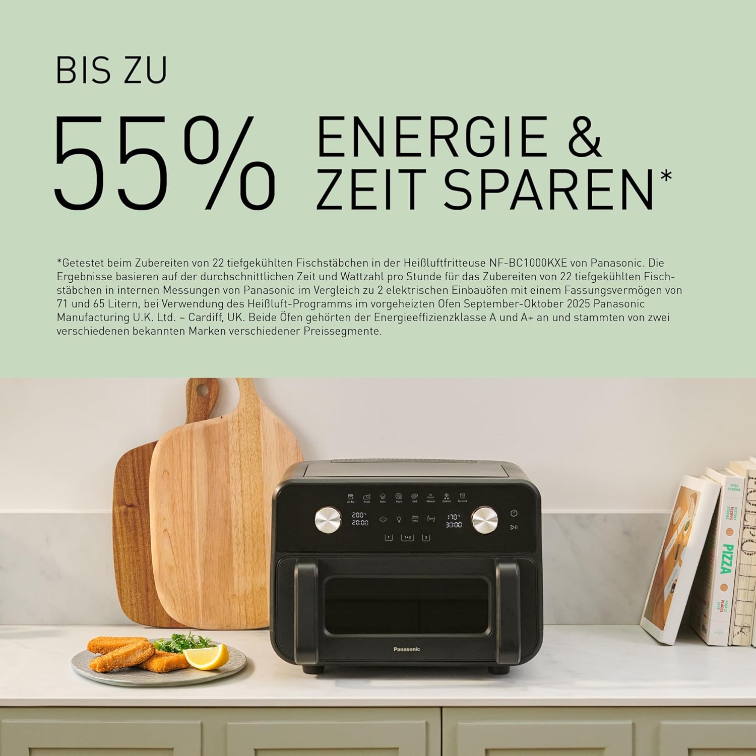 Panasonic NF-BC1000 Flex Heißluftfritteuse mit Sichtfenster, XL flexibler Garkorb, herausnehmbare Trennwand für 2 Kochzonen, 9,6 Liter, 30–230 °C, sanfter Dampf, 8 Voreinstellungen, leicht zu reinigen, Schwarz – Bild 6