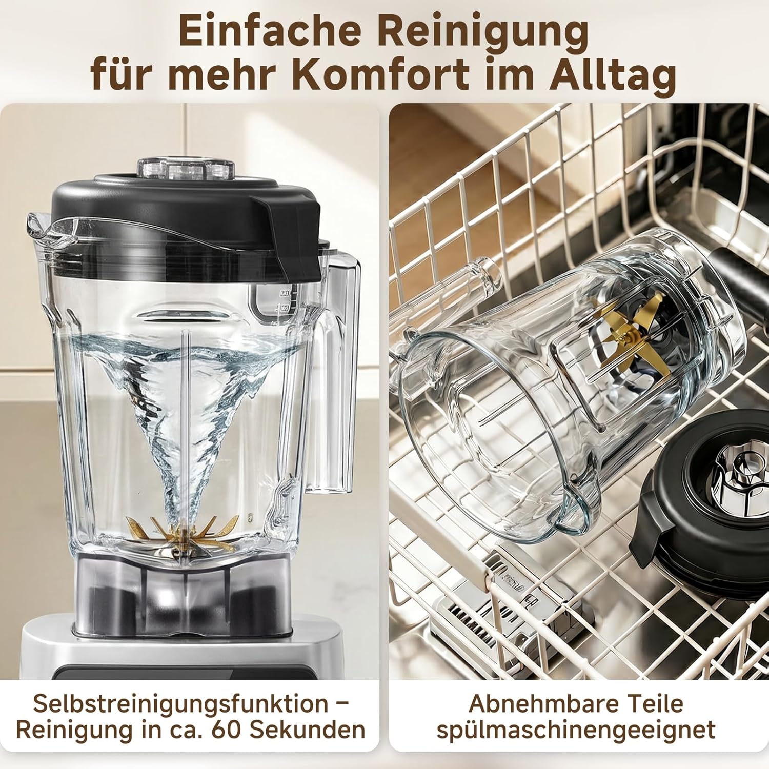 AMZCHEF Smoothie Maker 1800 W Standmixer Mixer, Hochleistungsmixer mit 2L Tritan-Behälter (BPA-frei), 6 Edelstahlklingen, Mixer für Smoothies, Shakes & Proteinshakes, selbstreinigend – Bild 6