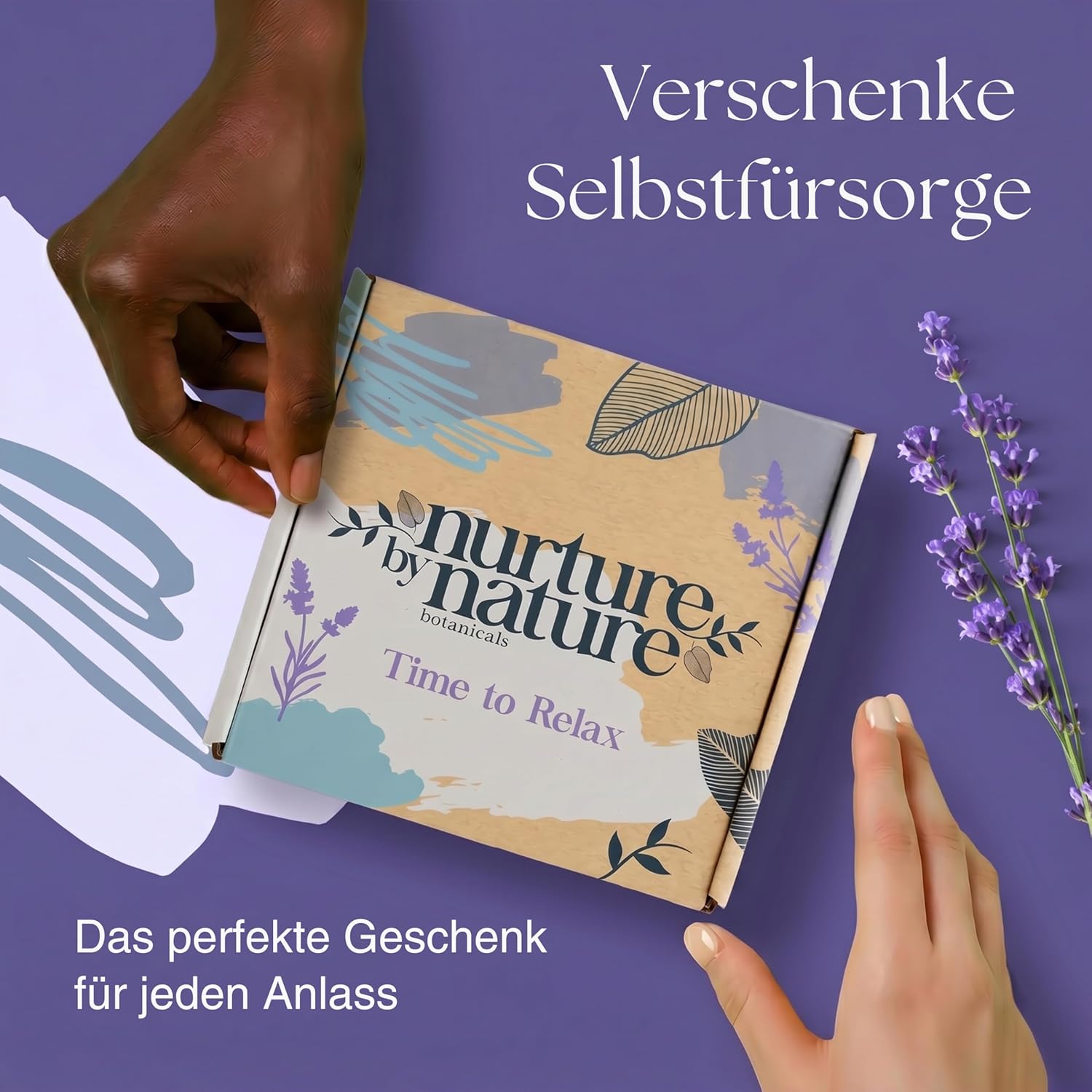 Nurture by Nature Relax & Calm Verwöhnendes Spa-Geschenkset, Badeset, Lavendel, Badesalz, Aromatherapie, Seife, Badebomben, Kerze und mehr, Geschenk für Frauen, Sie – Bild 2