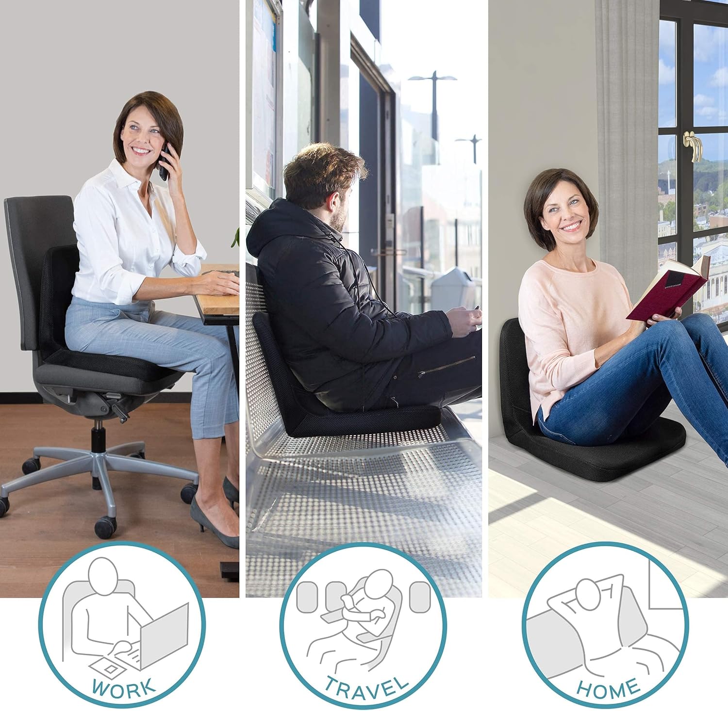 bonmedico Orthopädisches Sitzkissen und Rückenkissen 2 in 1, ergonomische Lordosenstütze mit hochflexiblem Schaumstoff für Bürostuhl, Auto und Zuhause, ideal als Keilkissen – Bild 5
