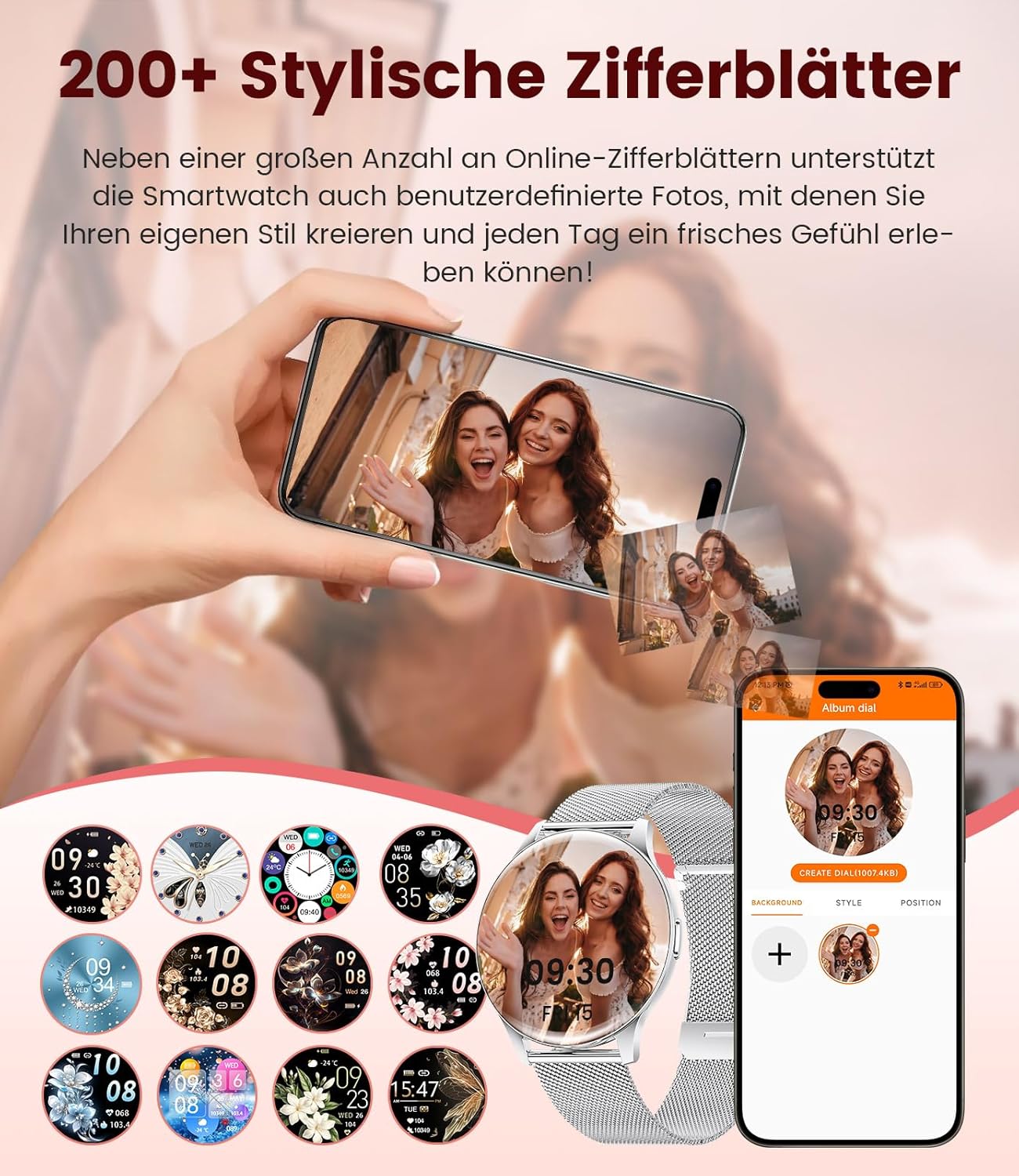 Damen-Smartwatch mit Anrufen – 7,99 mm ultradünne elegante Fitnessuhr mit 1,43 Zoll HD Always-On-Display, IP68 wasserdicht, 100+ Sportmodi, Damengesundheit für iOS Android, Silber – Bild 6