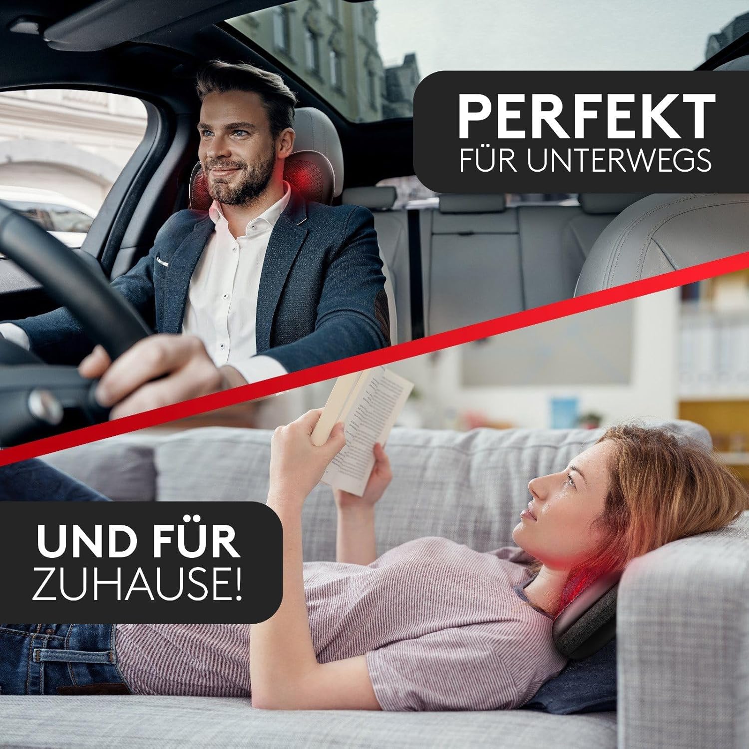 Wellax – Massagekissen mit Wärmefunktion und 360°-Drehung – Shiatsu-Nackenmassagegerät mit 3 Geschwindigkeiten für Schultern und Rücken – inklusive Verlängerungsgurt – Nackenmassagegerät, Schwarz – Bild 6