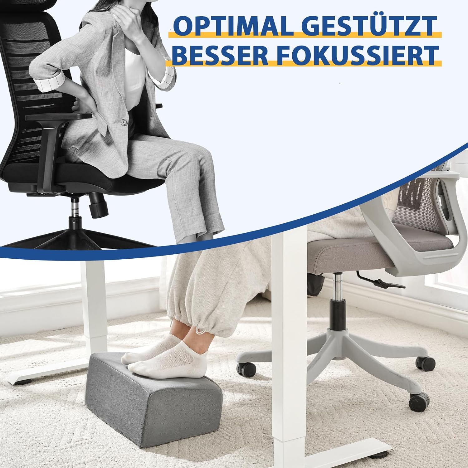 Fußstütze für unter dem Schreibtisch im Büro, höhenverstellbarer Fußhocker für Bürostuhl & Gaming-Stuhl, ergonomisches Fußkissen, Schreibtisch-Fußhocker mit waschbarem Bezug für Zuhause (grau) – Bild 3