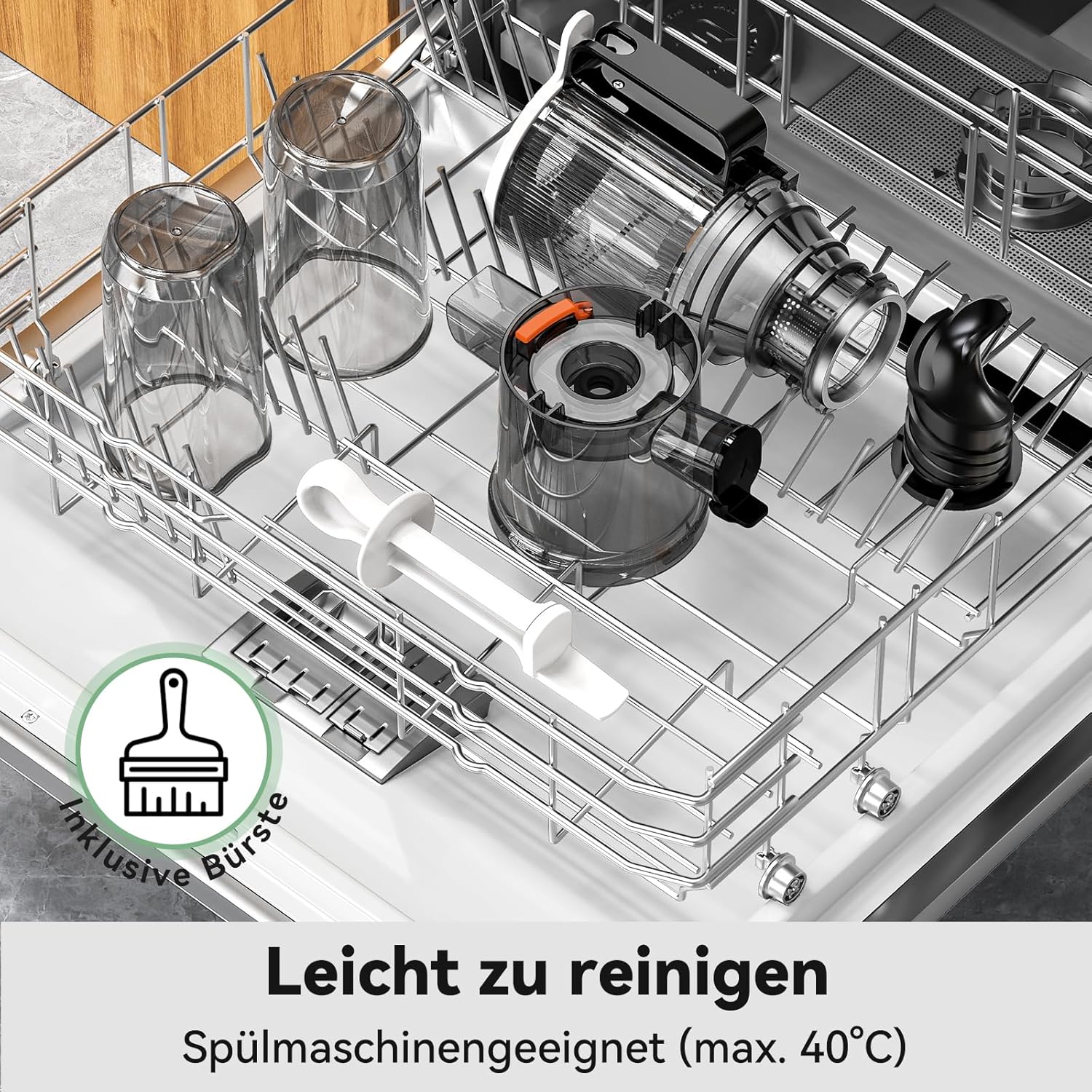 LINKChef Slow Juicer, Entsafter Gemüse und Obst, Testsieger mit 115 mm großer Größe für ganze Früchte/Gemüse, Blitzreiniger, einfache Installation, BPA-frei, 200 W, Hellgrün – Bild 8