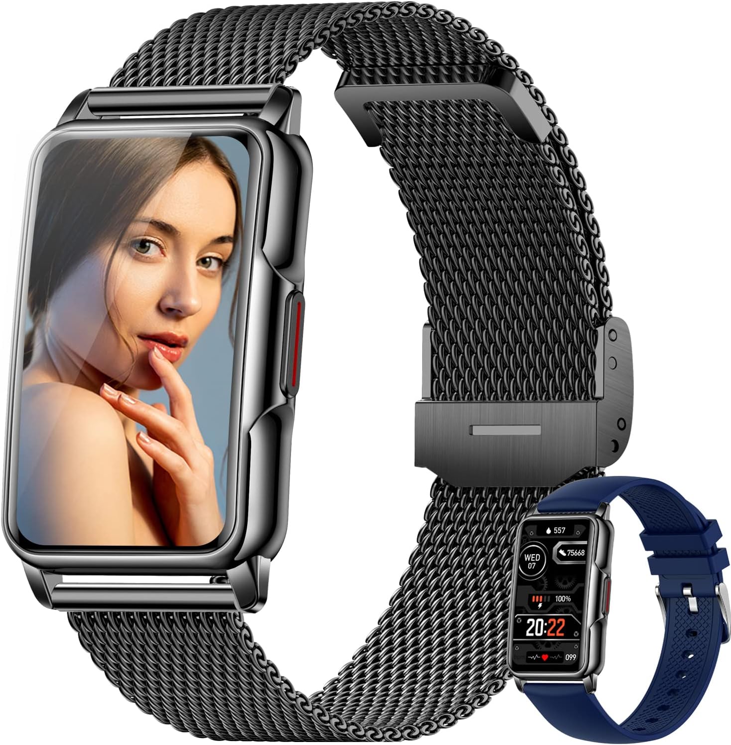 Smartwatch Damen 1,47 Zoll Uhr mit IP68 Wasserdicht Fitness Tracker Sportuhr mit zwei Wochen Standby SpO2 124 Trainingsmodi Herzfrequenzmesser Schlafmonitor Musiksteuerung Android iOS