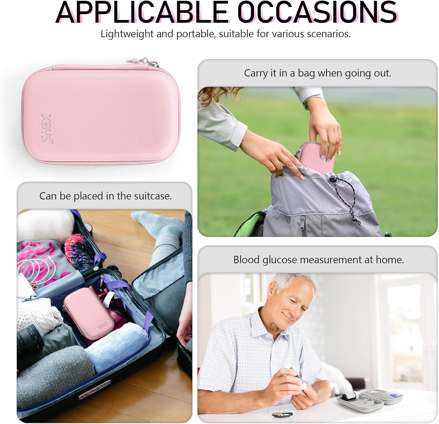 Diabetes-Versorgungskoffer, Blutzuckermessgerät-Tasche, tragbare Box zur Aufbewahrung von Teststreifen, Blutentnahmenadeln und anderen Gegenständen, Reisetasche für Glukosemessgerät, Pink, M, einfach – Bild 6