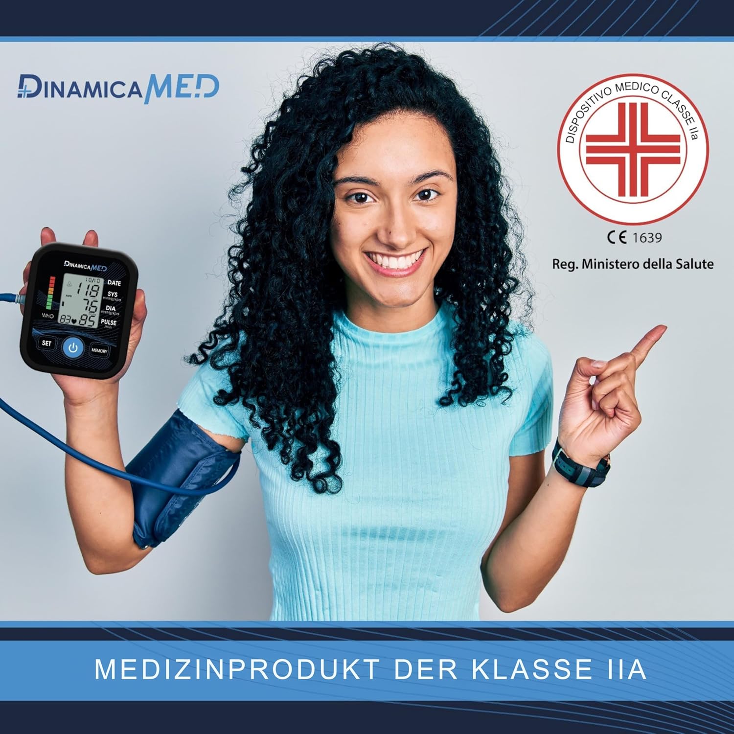 Dinamicamed – Digitales Oberarm-Blutdruckmessgerät A139 mit großem Display – Blutdruck- und Pulsmessung, Arrhythmie-Erkennung, 2 Benutzerprofile je 99 Speicherplätze, verstellbare Manschette 22–42 cm – Bild 2