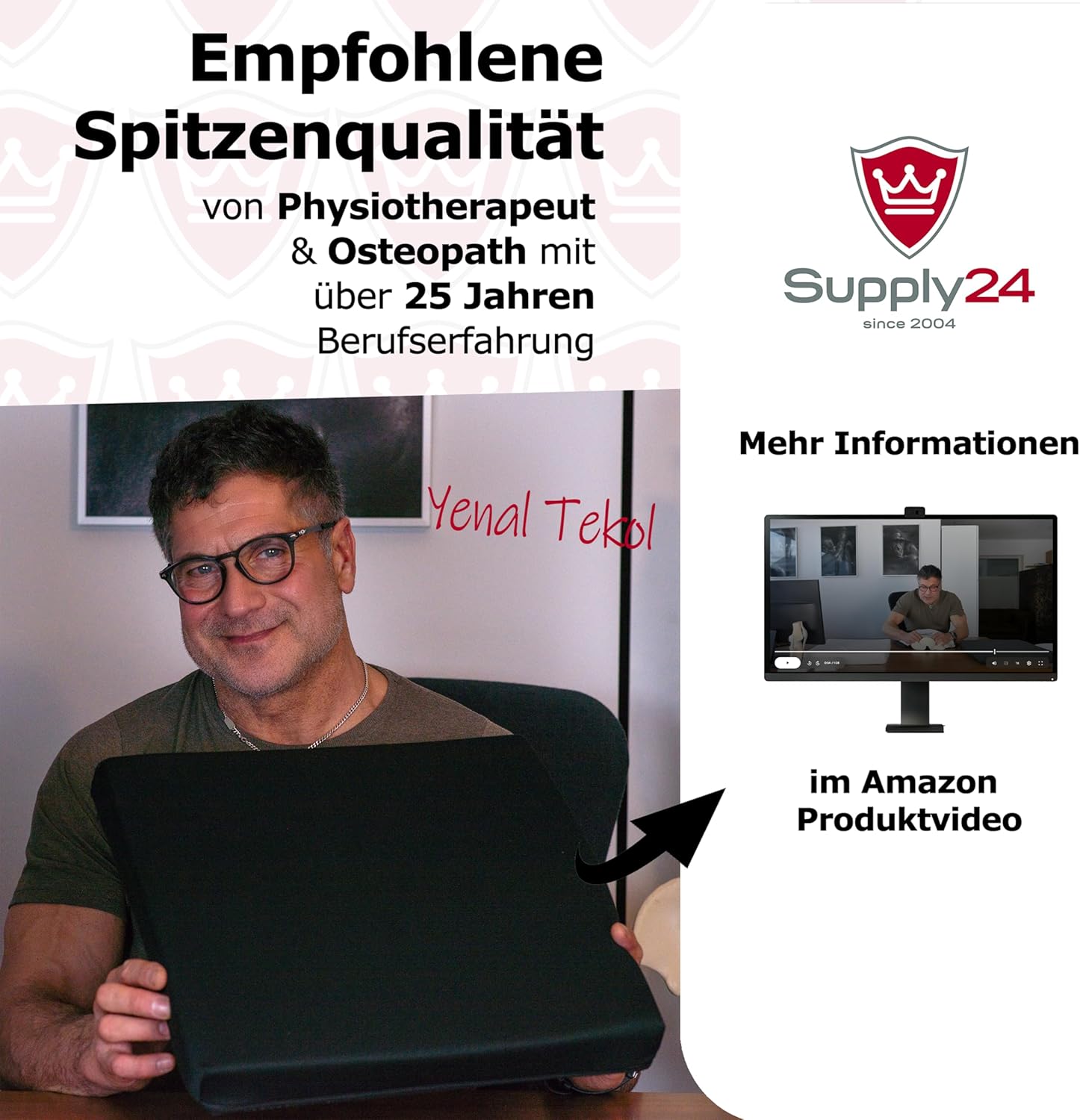 Orthopädisches Anti-Dekubitus-Gelschaum-Sitzkissen 40 x 40 x 5 cm – hergestellt in Deutschland. Ergonomisches und extra kompaktes Sitzpolster (RG 60 (weich) mit Polyesterbezug in Schwarz – Bild 3
