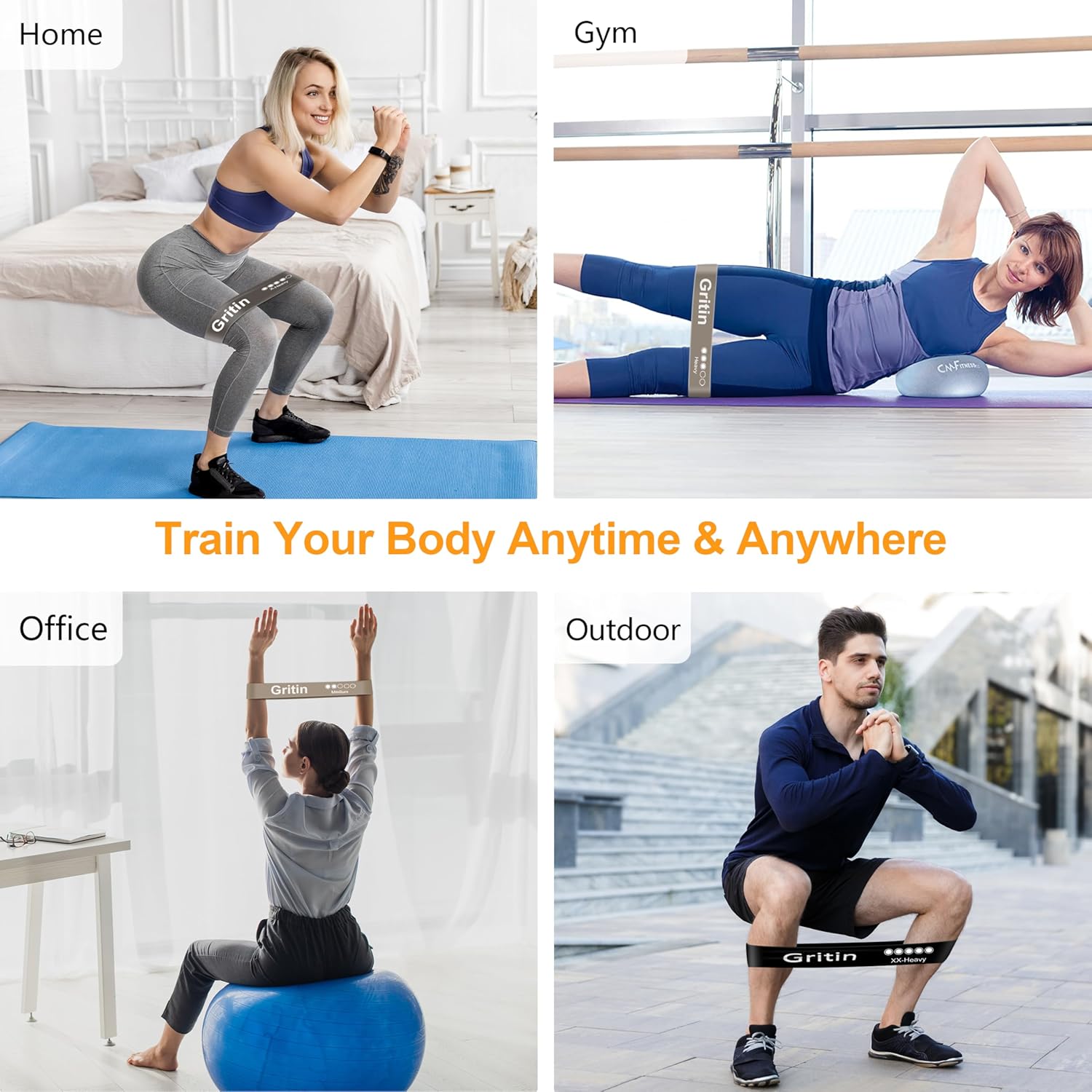 Gritin Fitnessbänder (5er Set) Widerstandsbänder mit 5 Stufen, 100% Latex Fitnessband Widerstand mit deutscher Übungsanleitung und Tragetasche, Gymnastikband für Muskelaufbau, Yoga – Bild 7
