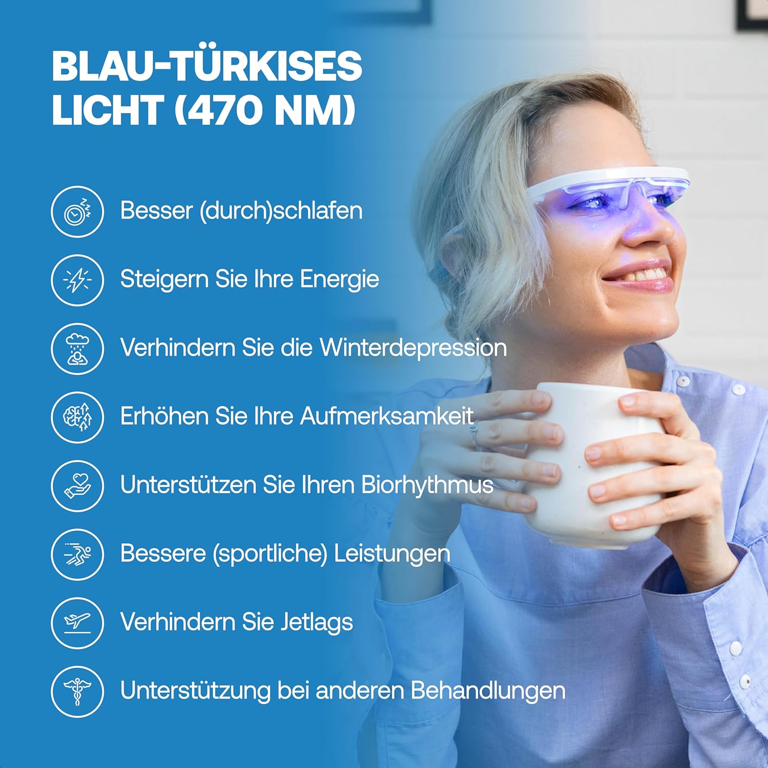 AYO + Lichttherapie-Brille: Maximieren Sie Schlaf, Energie und Stimmung – Biorhythmus-basierte Beratung und einzigartige Rotlichtfunktion (670 nm) zur Entspannung – Ihre Alternative zur Tageslichtlampe – Bild 2
