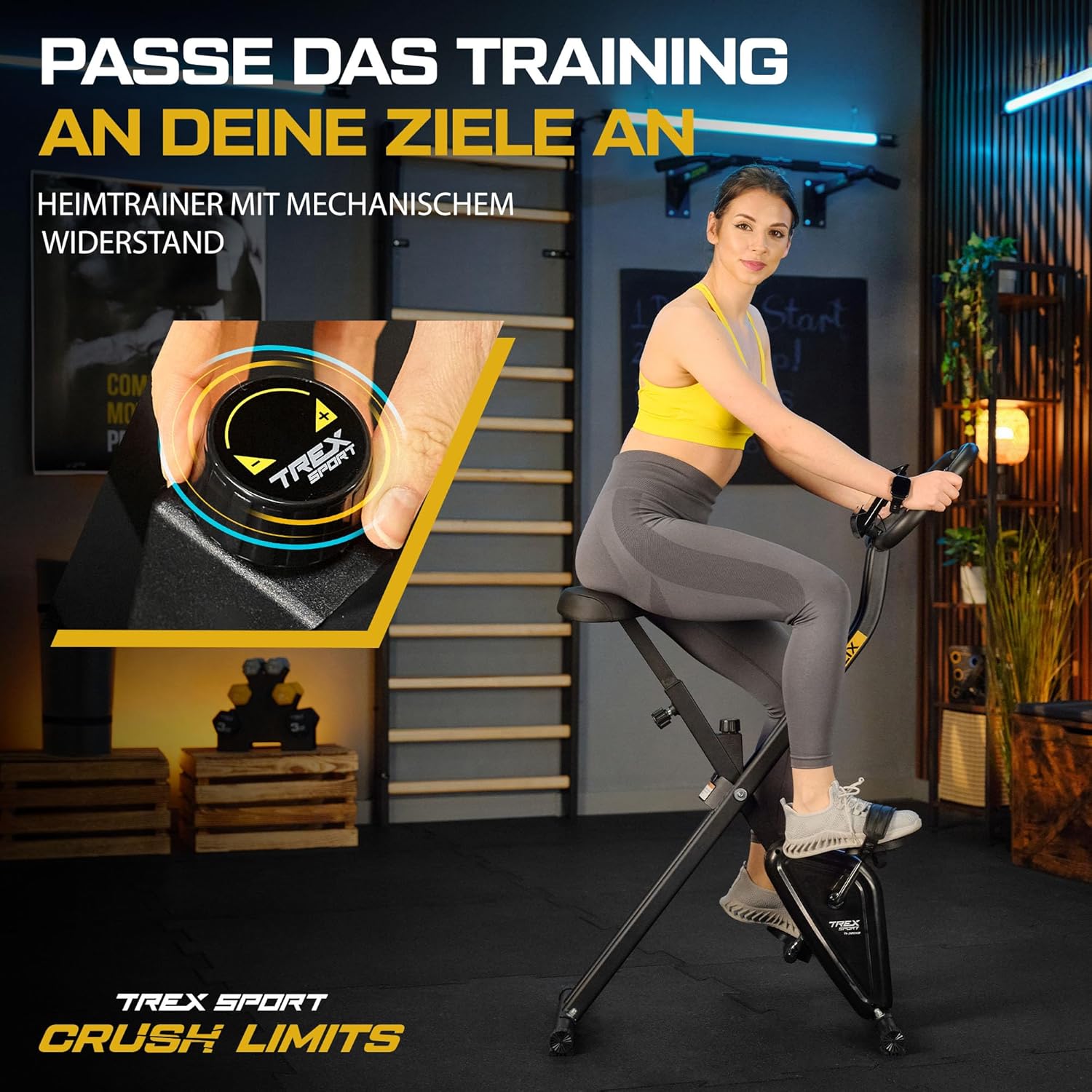 TREX SPORT Flix TX-320XB klappbarer Heimtrainer mit manuellem Reibungswiderstand, LCD-Display und Pulssensoren, 5-fach höhenverstellbarer Sitz, maximale Belastung 100 kg, schwarz – Bild 2