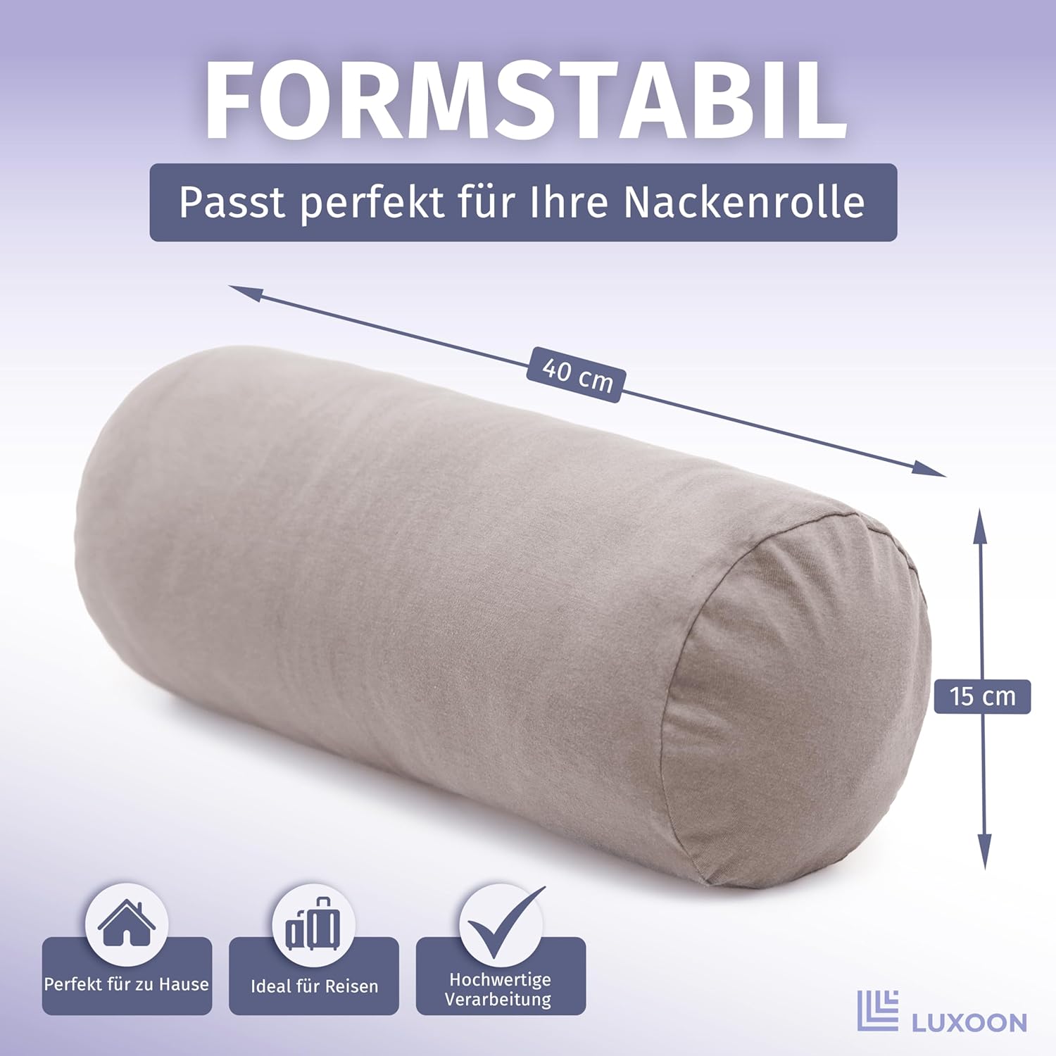 2er-Pack Nackenrollenbezüge mit Reißverschluss, Bezüge für Nackenstützkissen, 100 % Baumwolle, weich, waschbar und trocknergeeignet, 15 x 40 cm, Sand – Bild 5