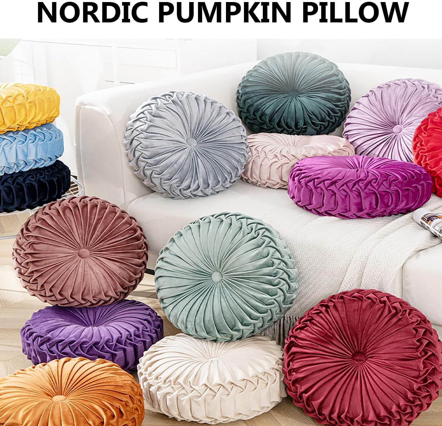 Rundes Dekokissen, Samt-Meditationskissen, rundes Kissen in Radform, 35 cm, für Wohnzimmer, Sofa, Bett, Stuhl, Boden, Auto, Schlafzimmer (Beige, D: 38 cm x 10 cm) – Bild 2