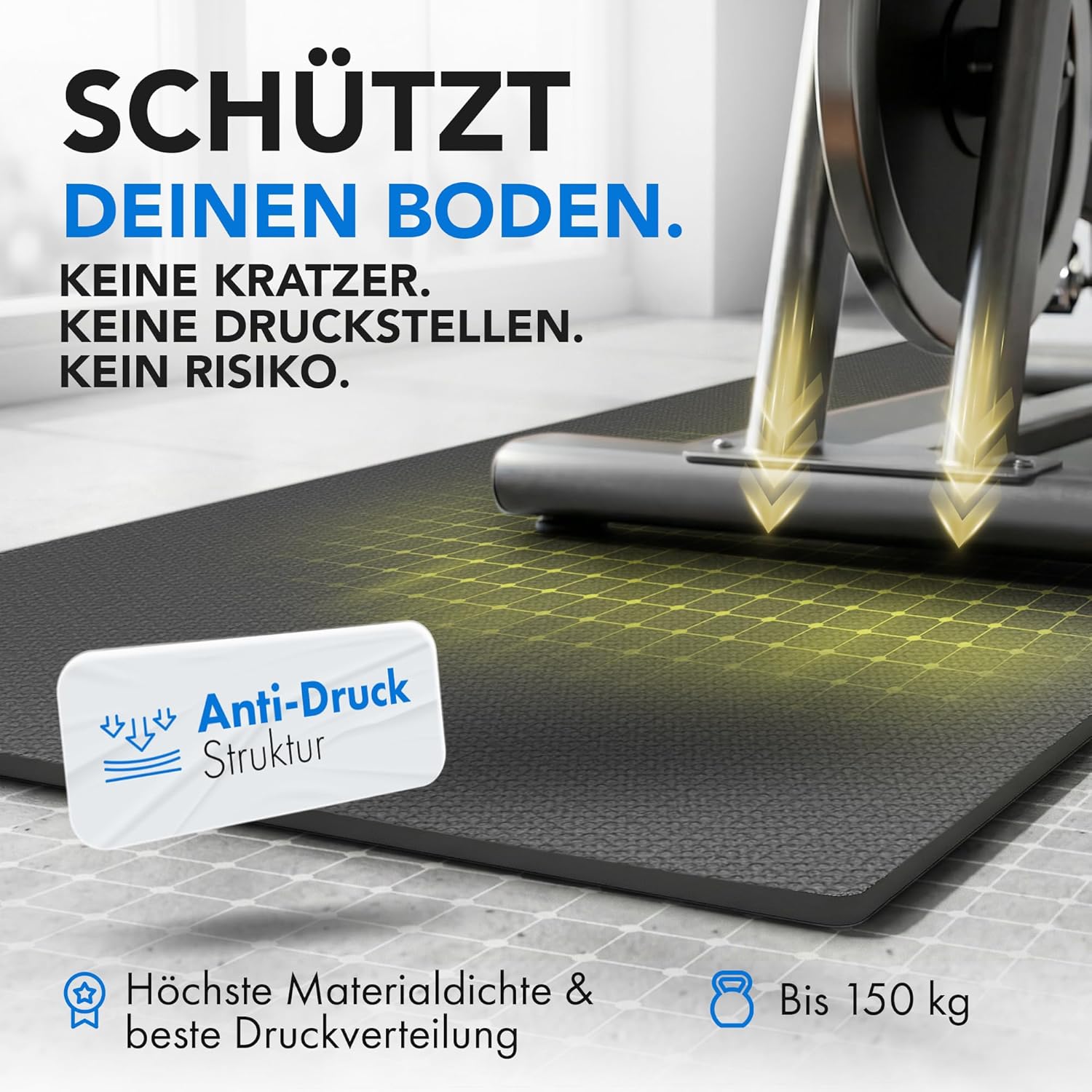 LILENO SPORTS Bodenschutzmatte, extra strapazierfähige Laufbandmatte, 8 mm dick, Fitnessunterlage für Crosstrainer, Rollentrainer und andere Fitnessgeräte, auch für Yoga – Bild 2